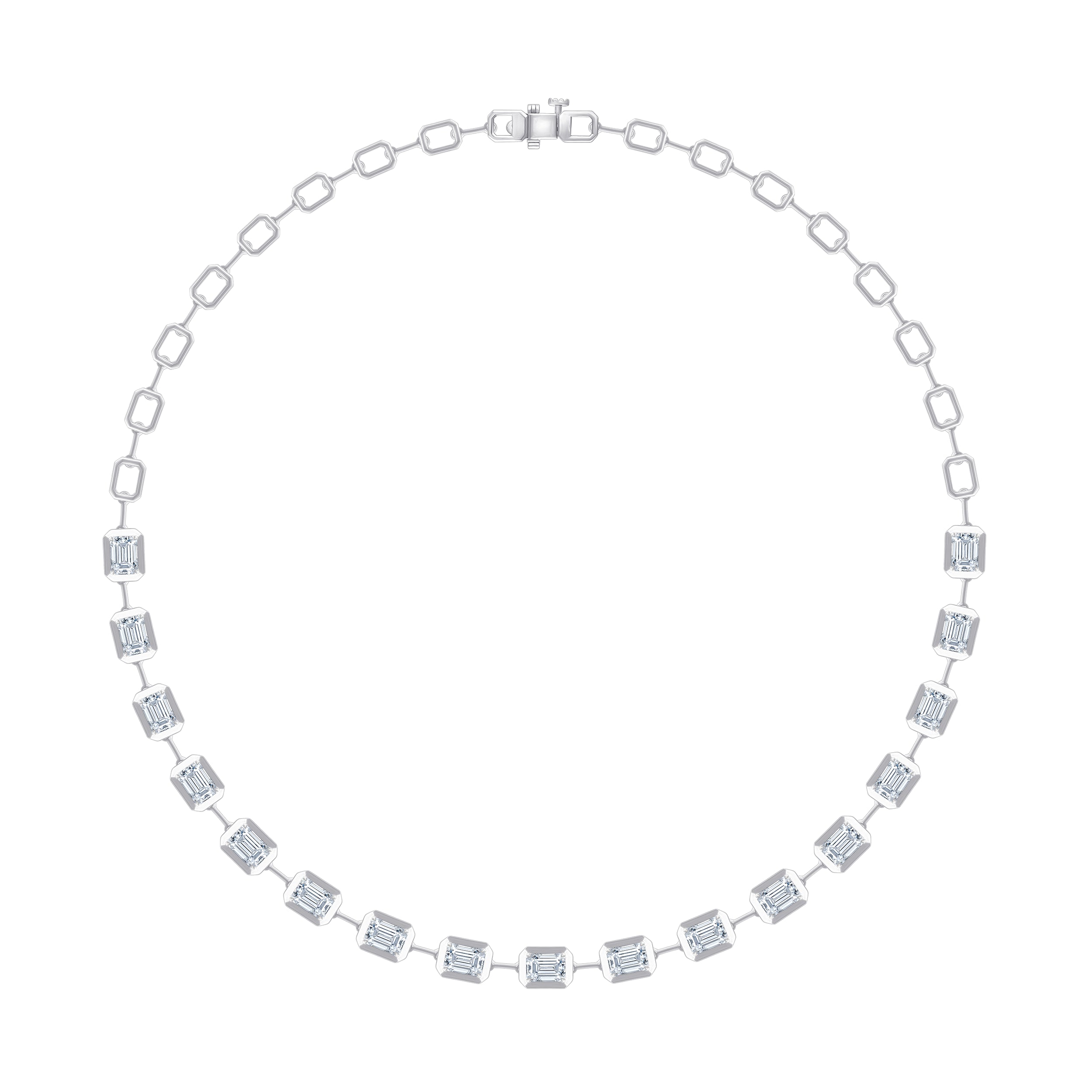 Emerald Cut Station Tennis Necklace 