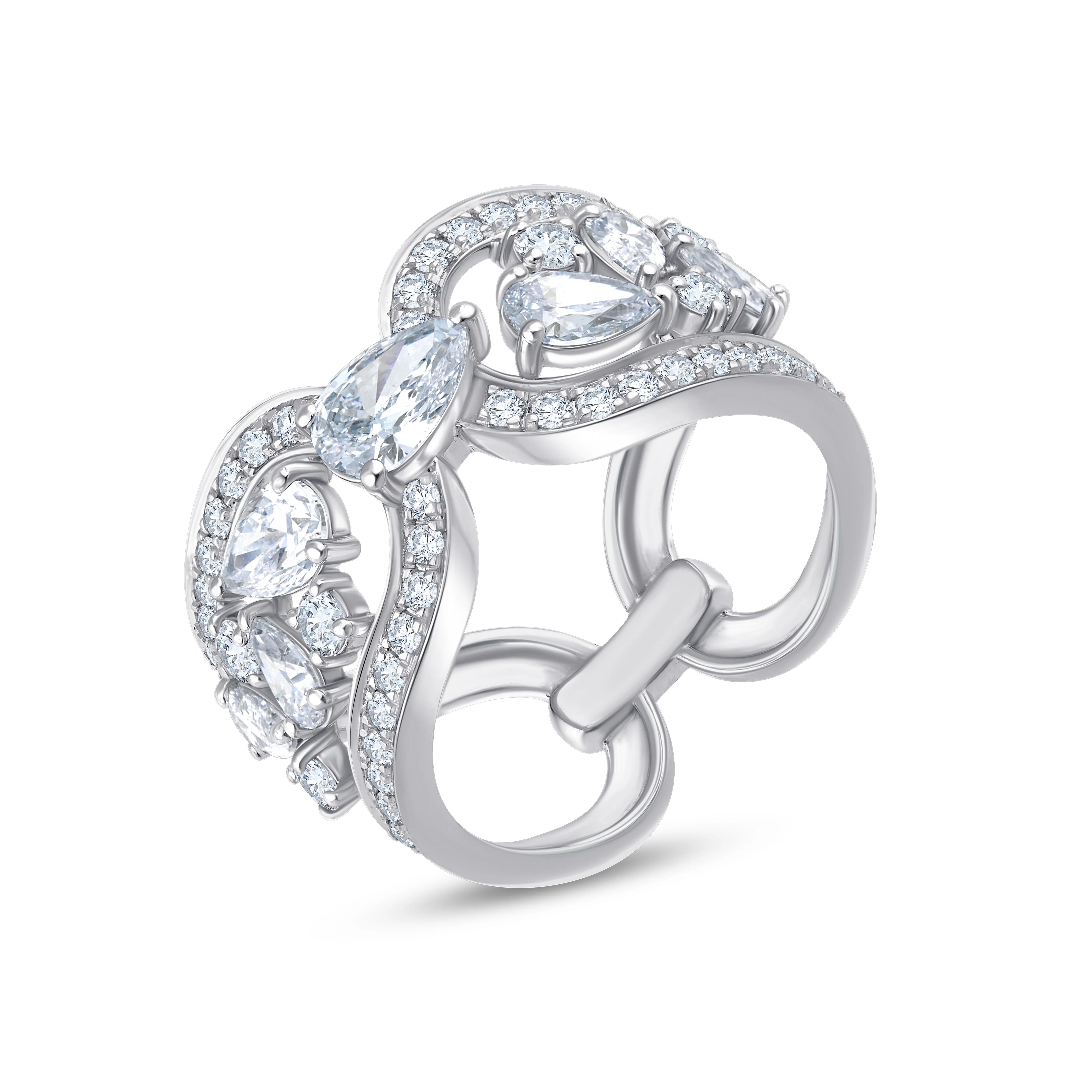 Pear Cut Open Curved Motif Ring