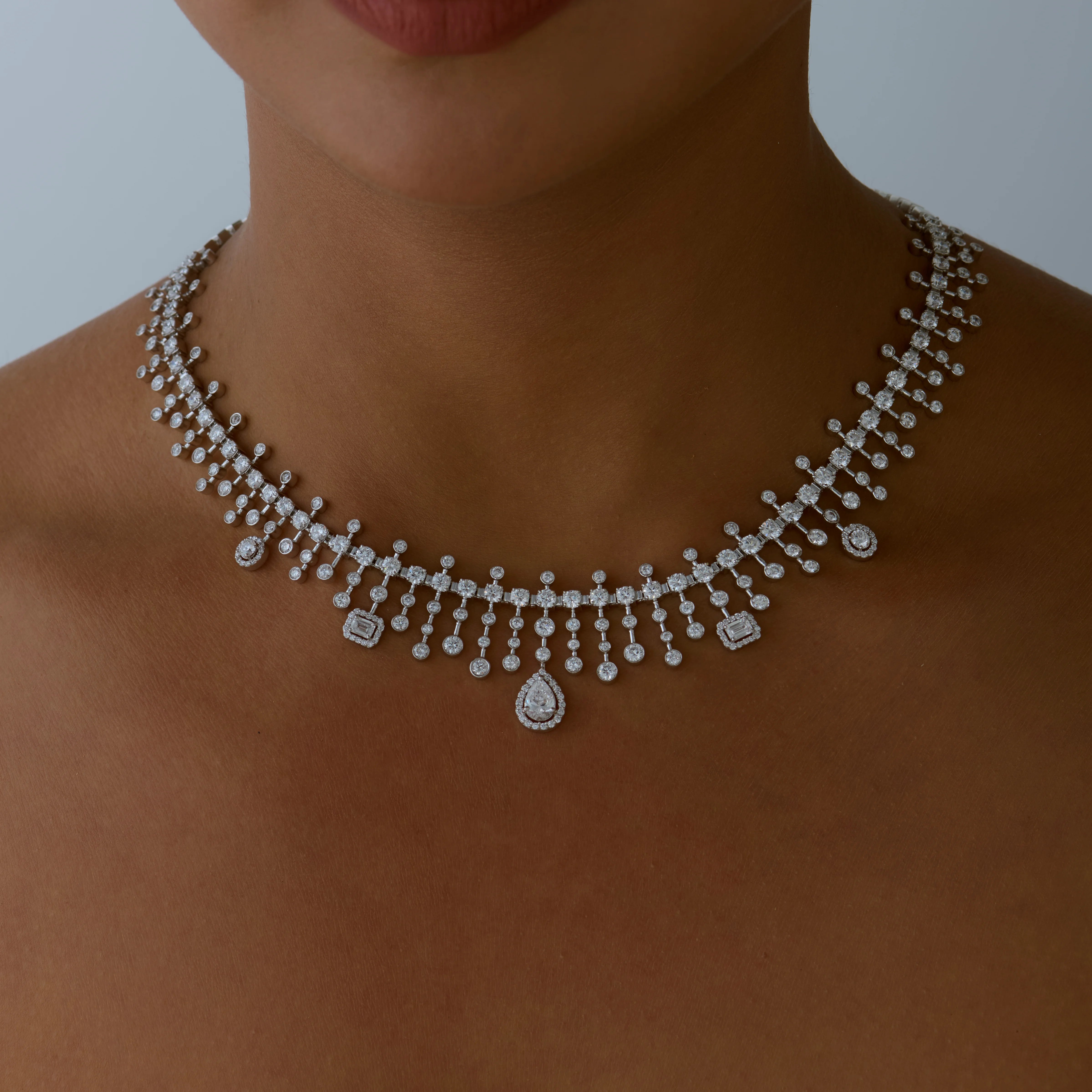Mixed Cut Drop Diamond Bridal Necklace