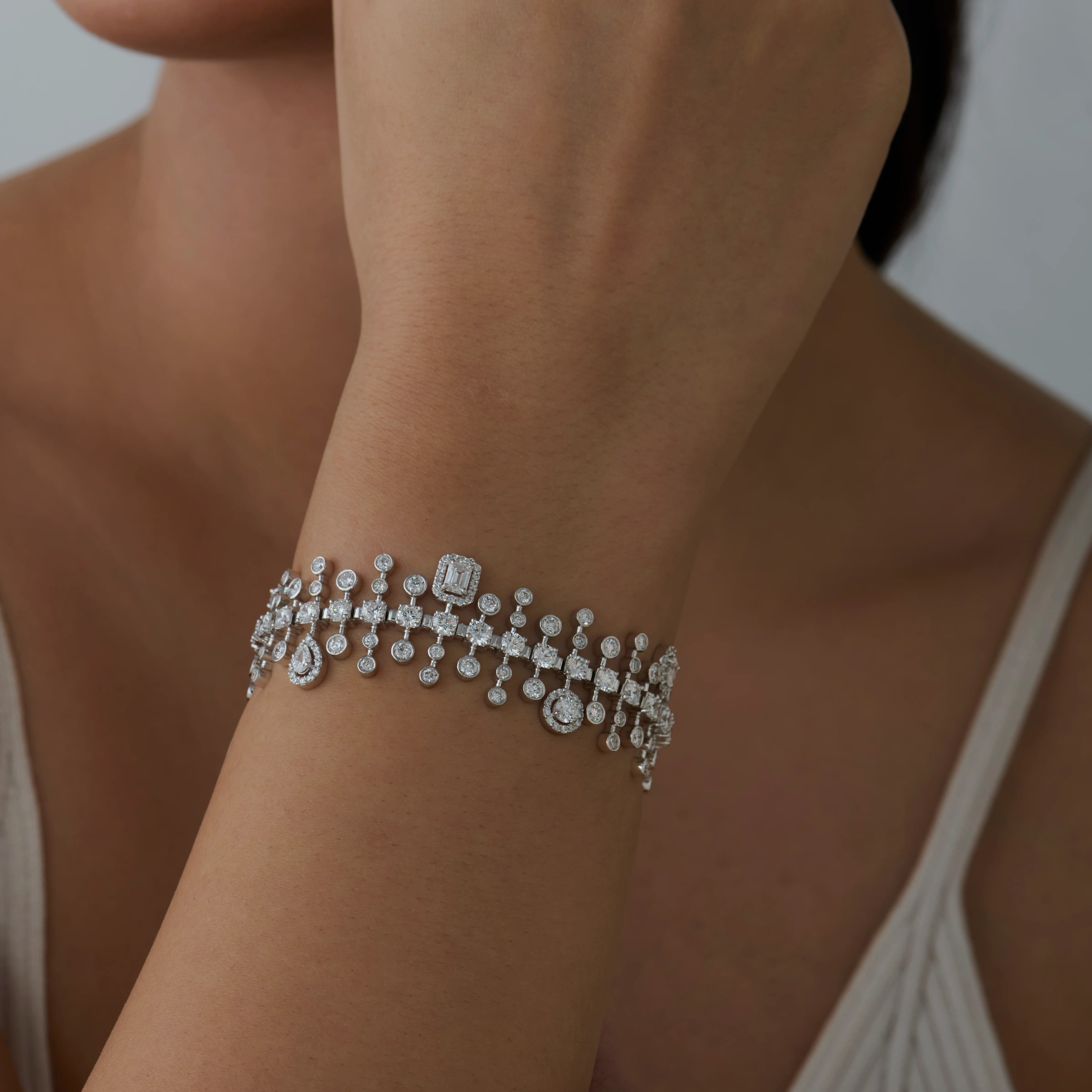 Mixed Cut Drop Diamond Tennis Bracelet