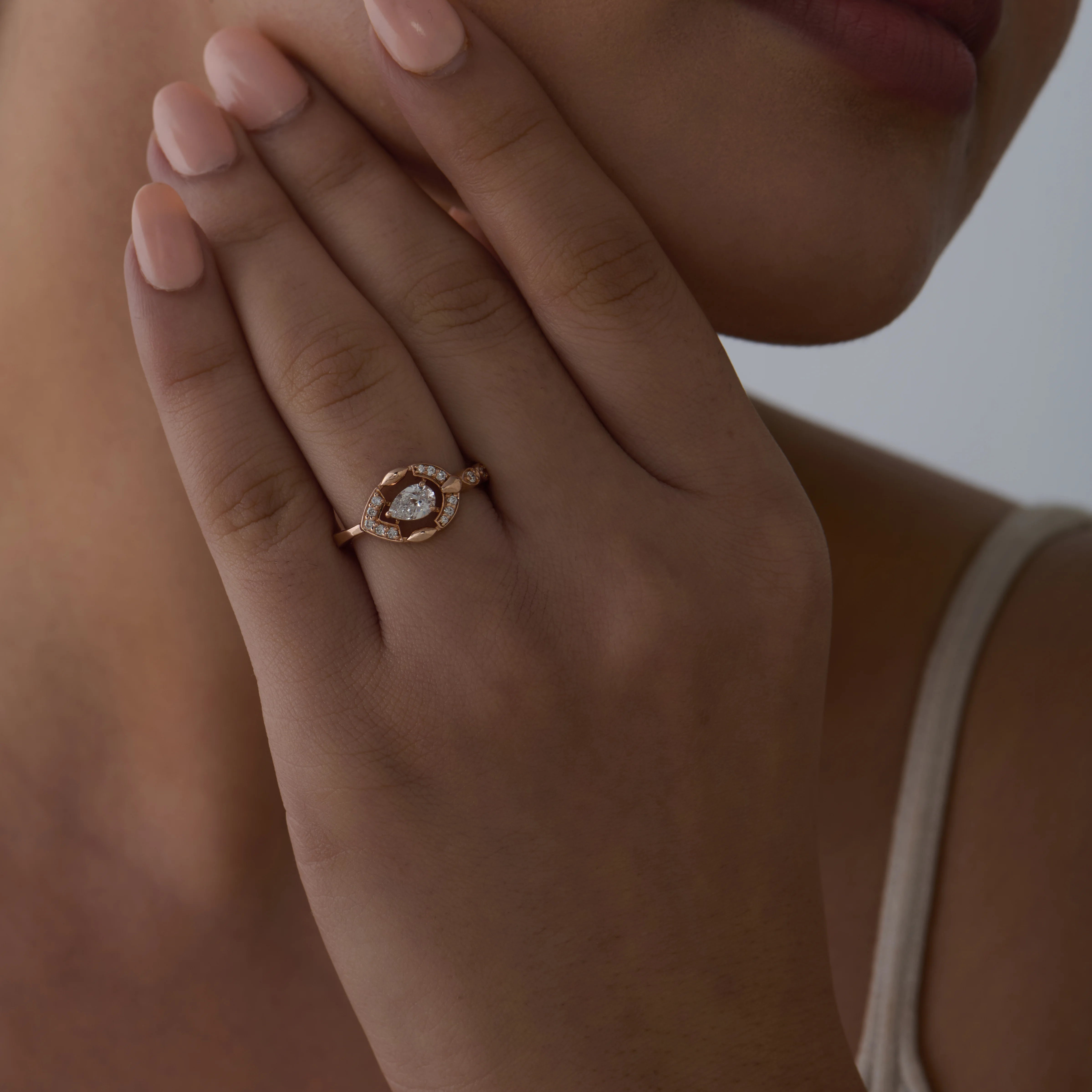 Pear Cut Halo Frame Ring 