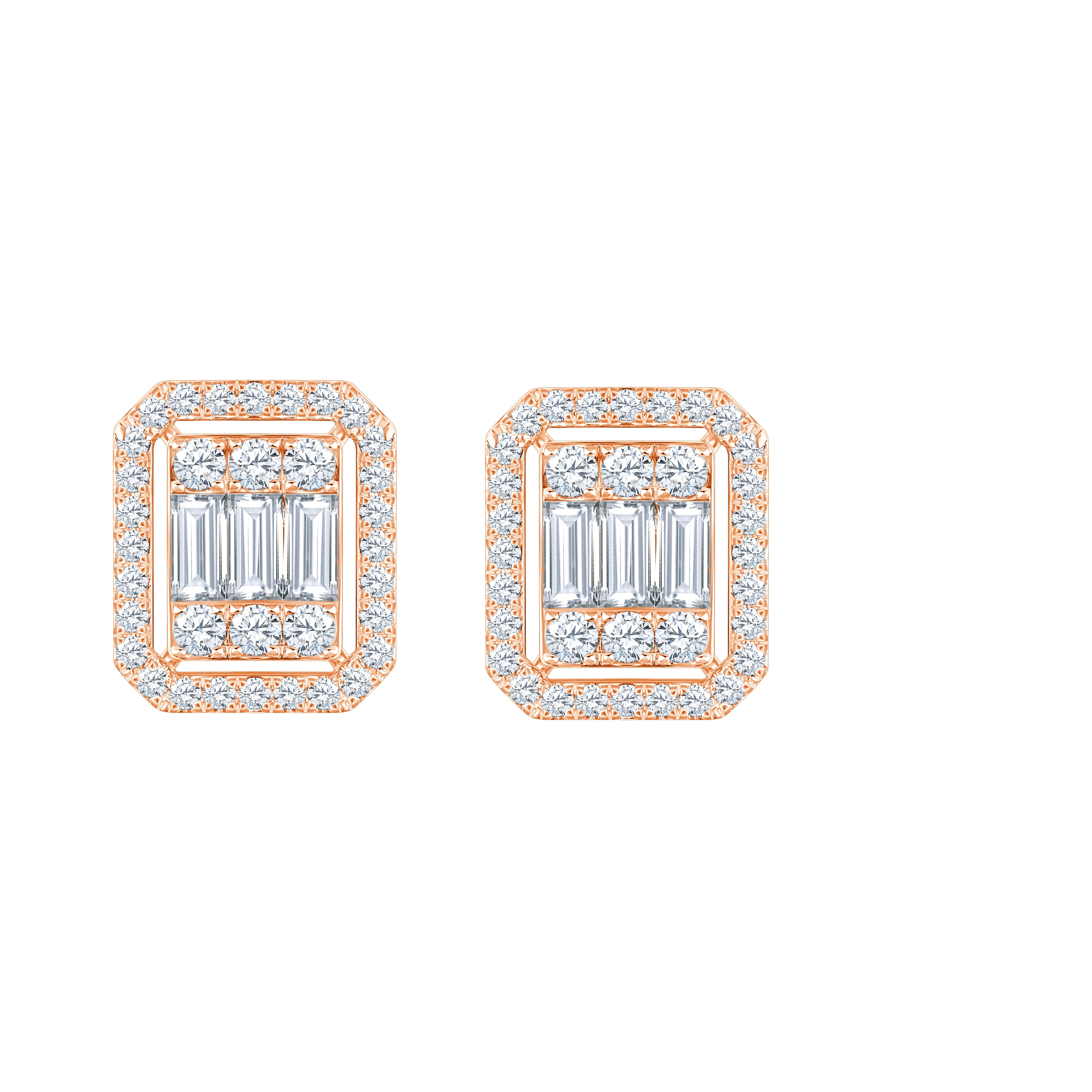 Baguette Cluster Halo Stud Earrings 