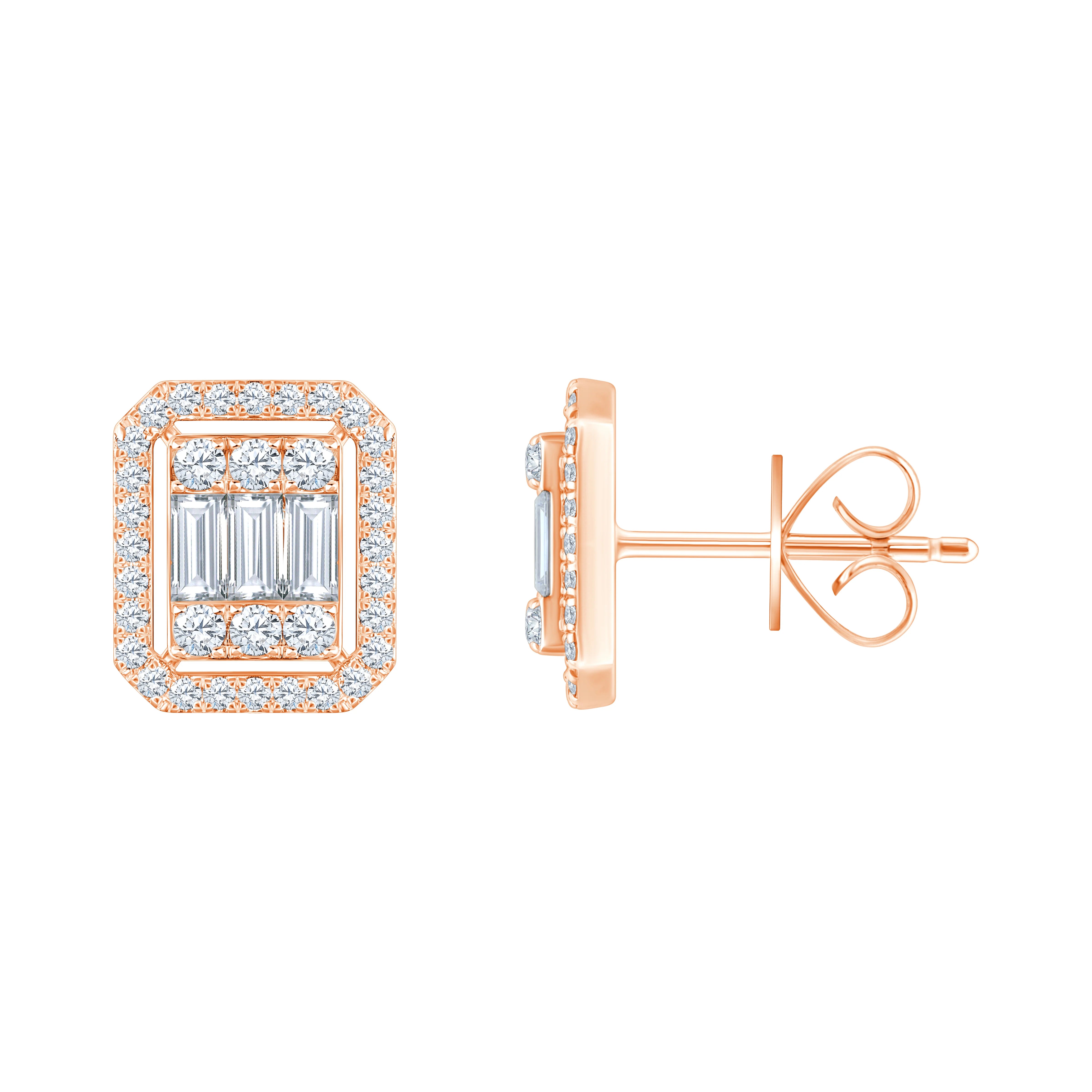 Baguette Cluster Halo Stud Earrings 