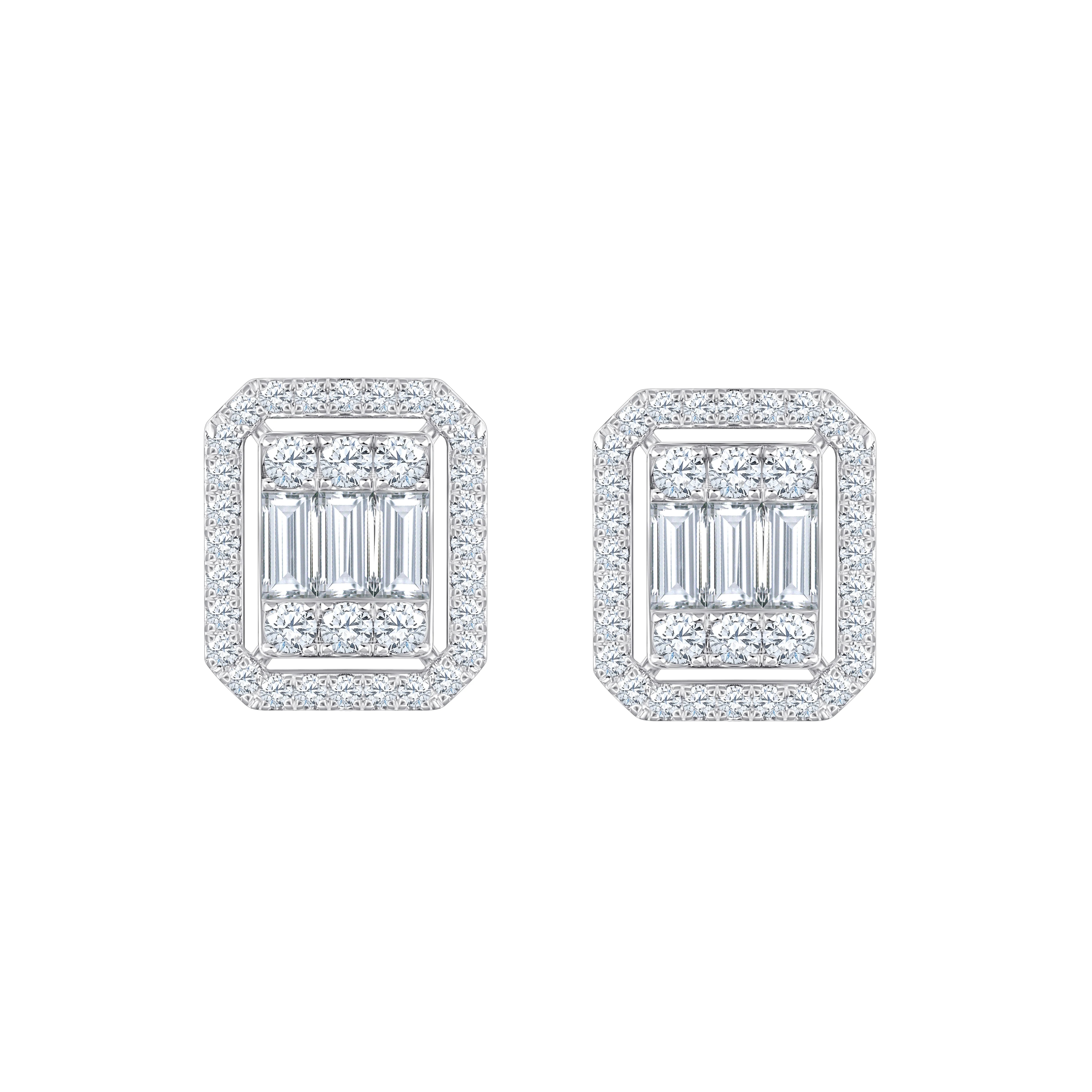 Baguette Cluster Halo Stud Earrings 