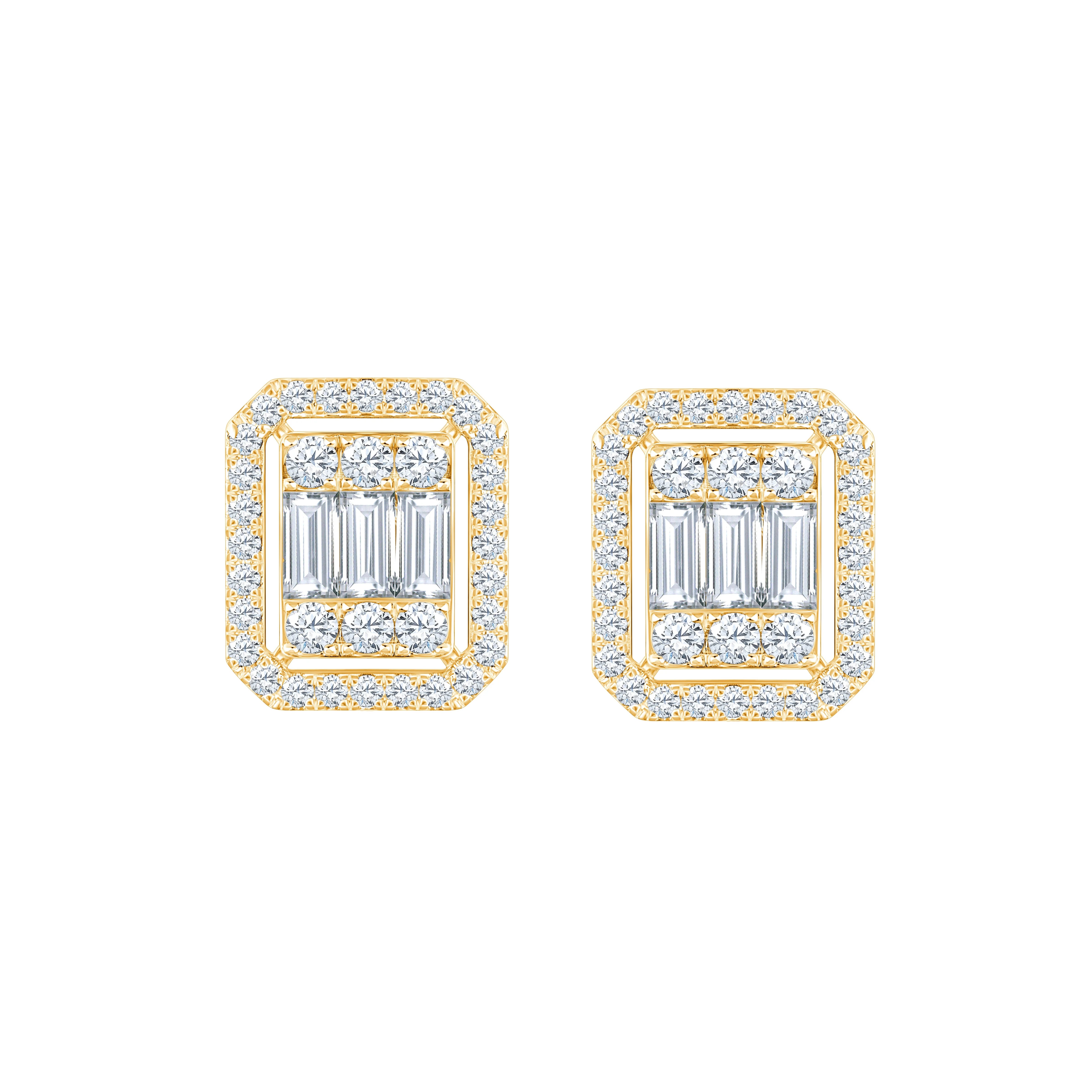 Baguette Cluster Halo Stud Earrings 