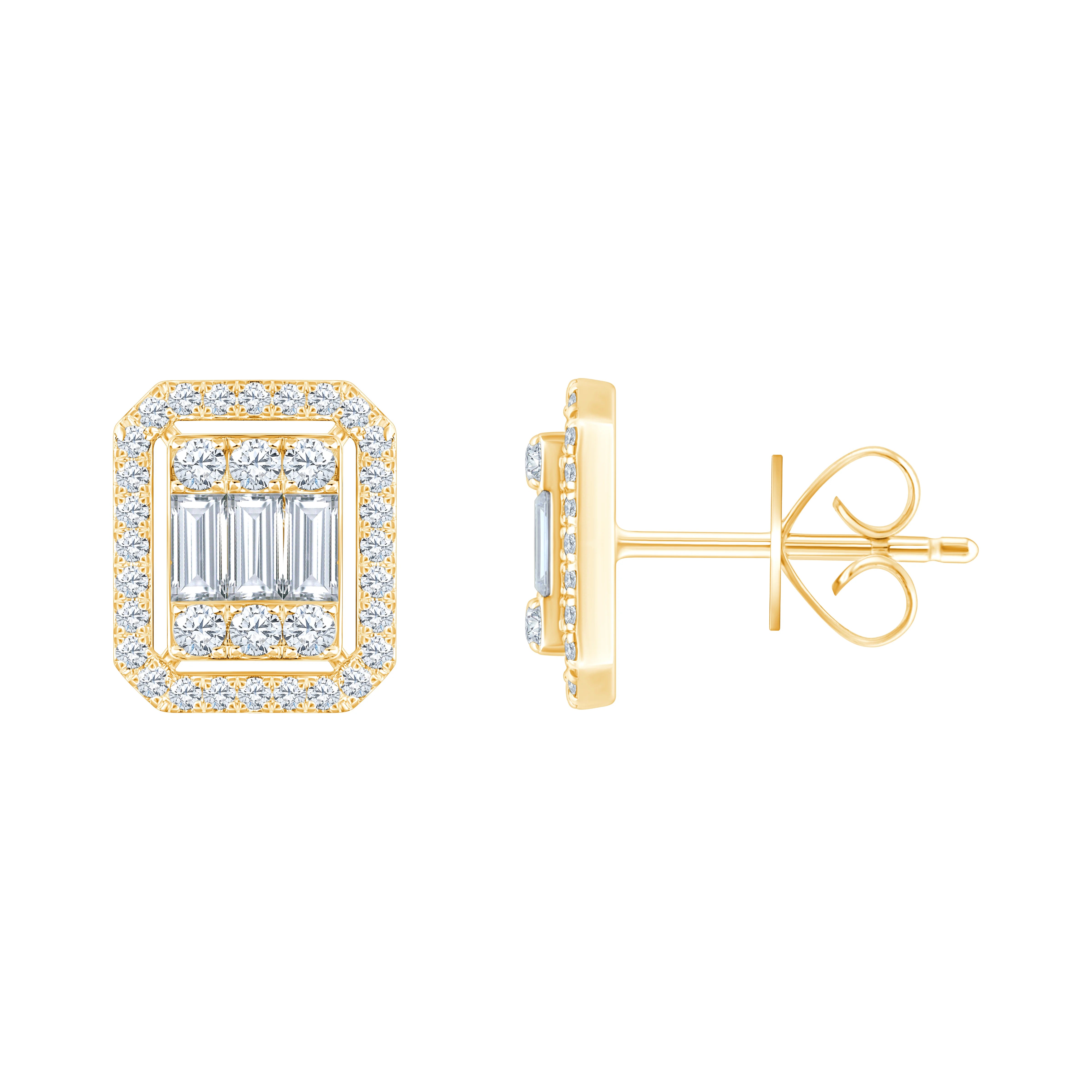 Baguette Cluster Halo Stud Earrings 