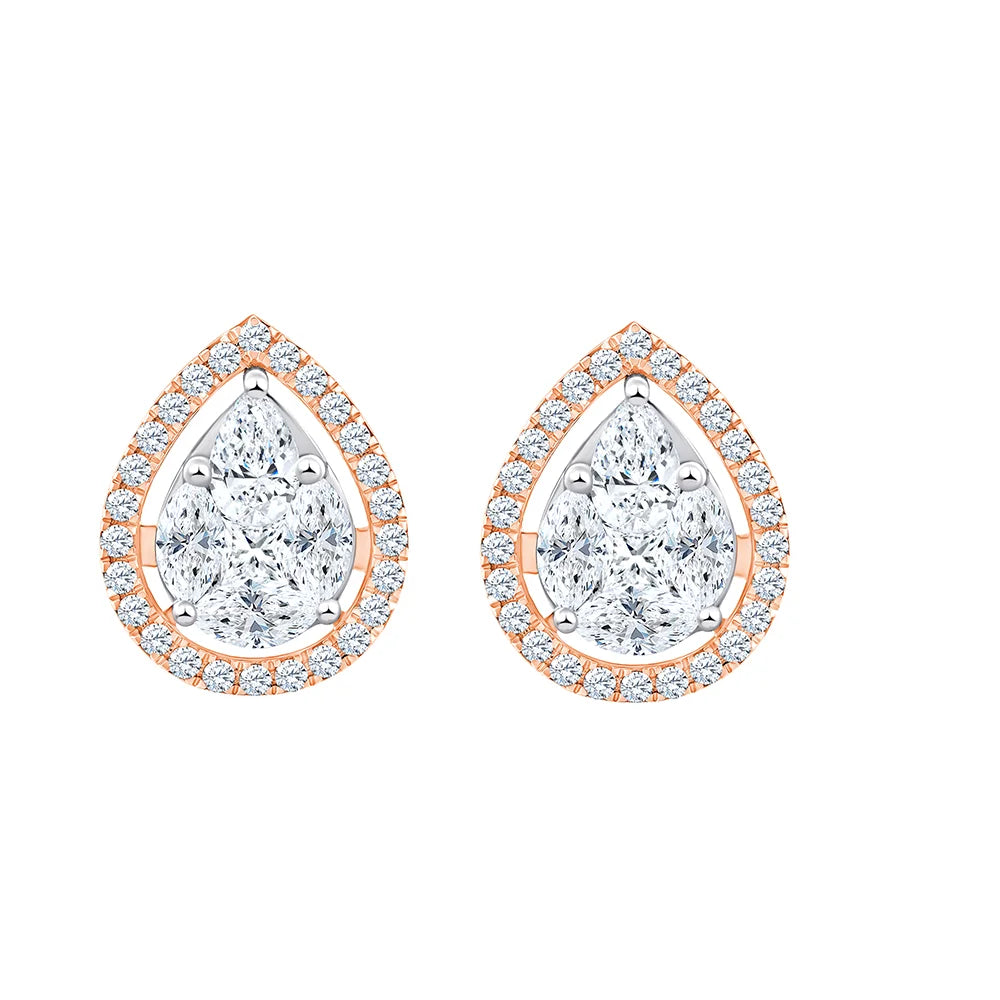17 Carat Pear Cluster Halo Stud Earrings 