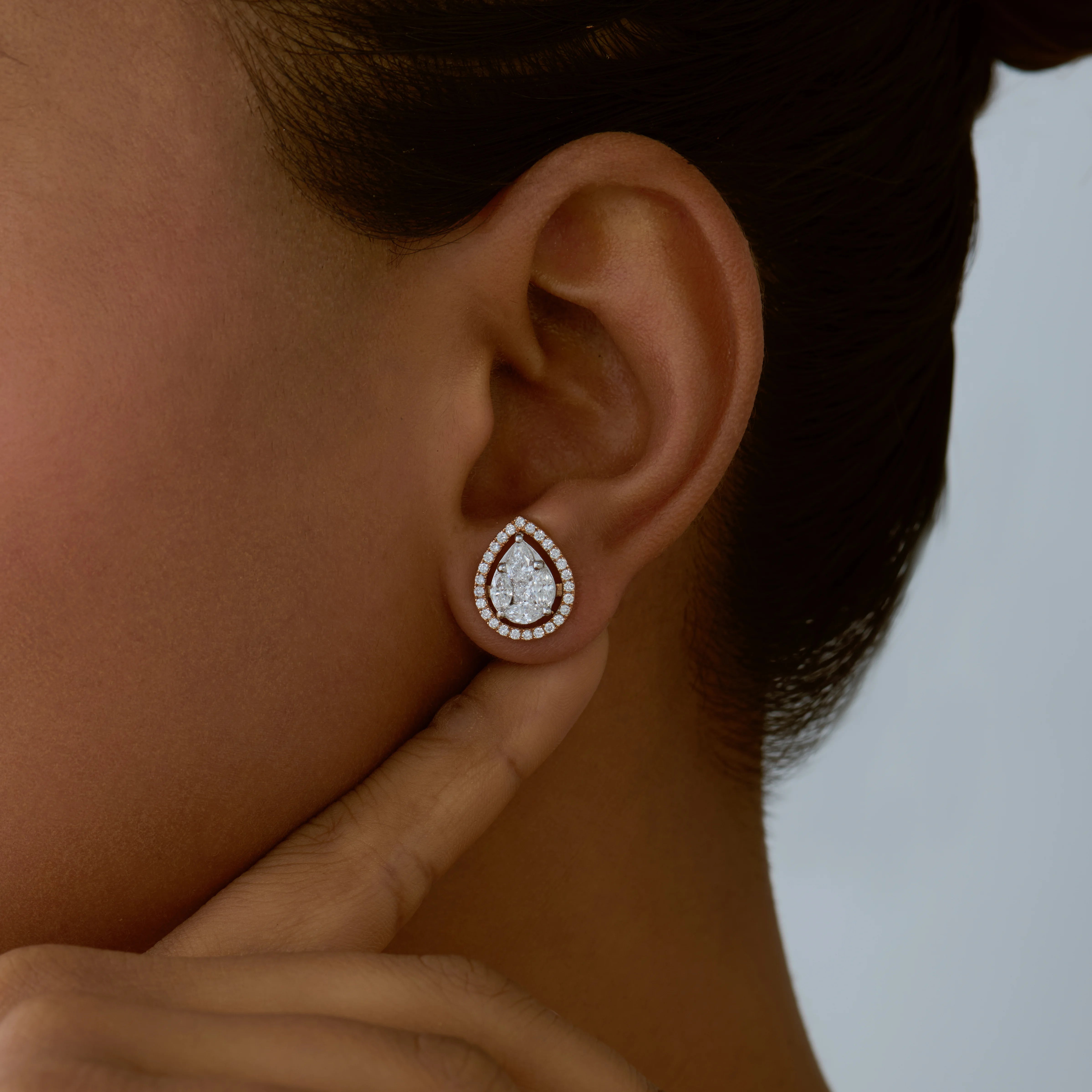 17 Carat Pear Cluster Halo Stud Earrings 