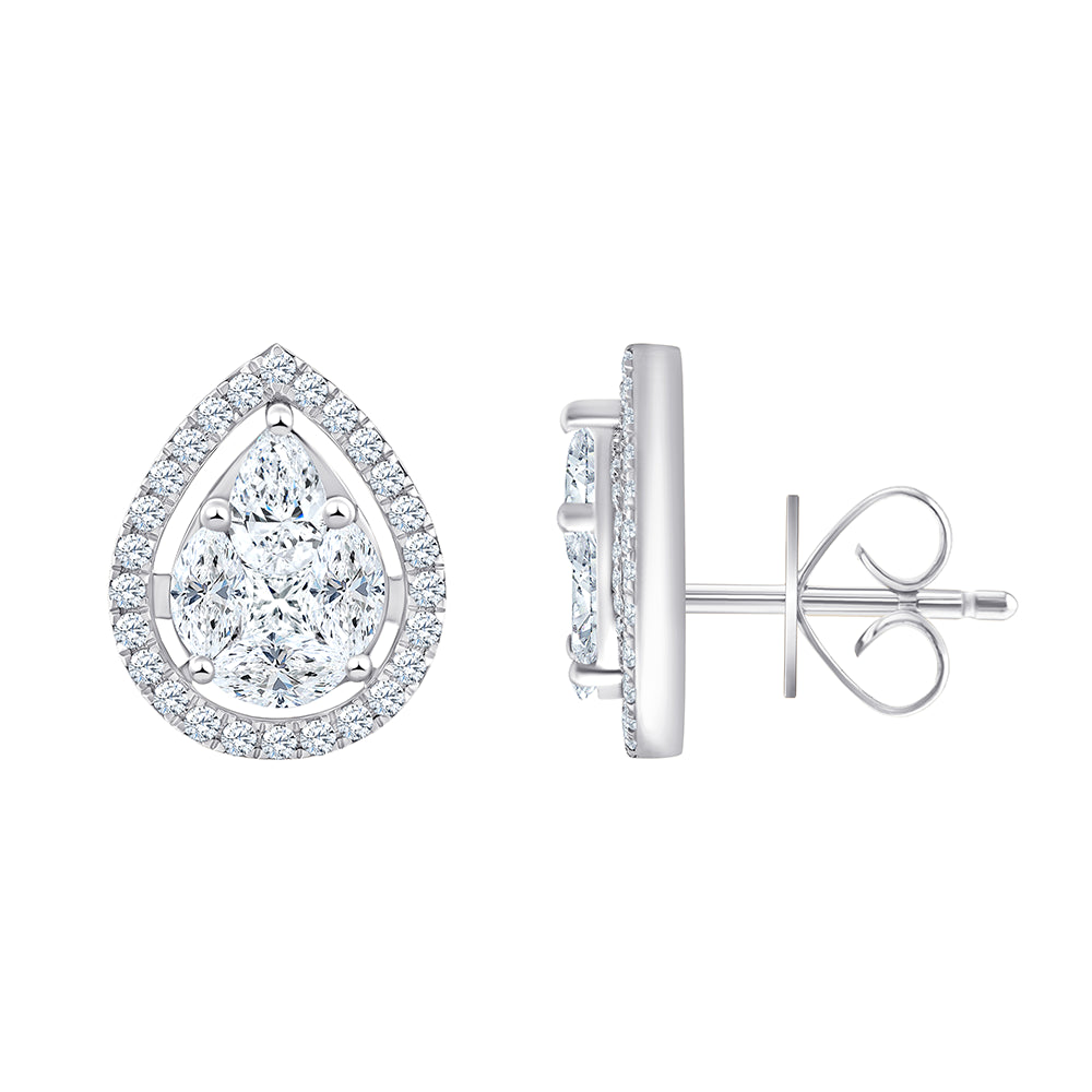 17 Carat Pear Cluster Halo Stud Earrings 