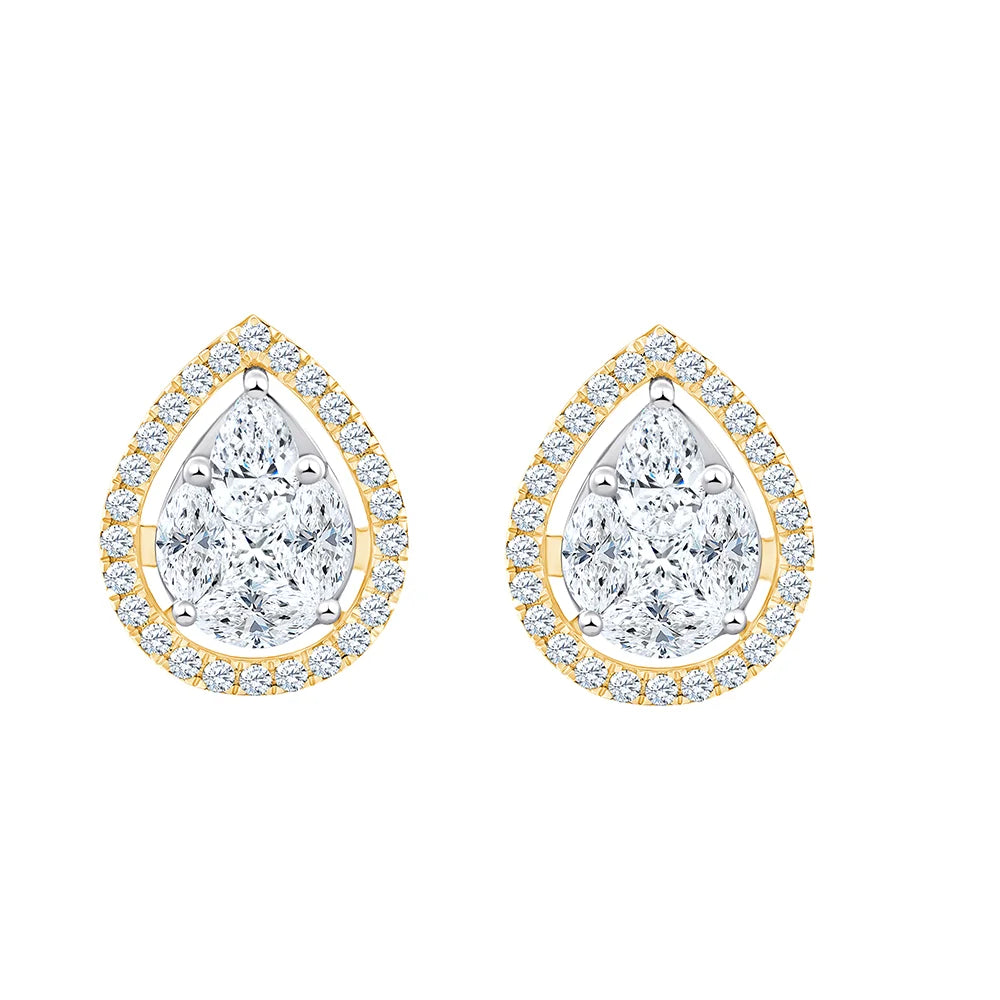 17 Carat Pear Cluster Halo Stud Earrings 