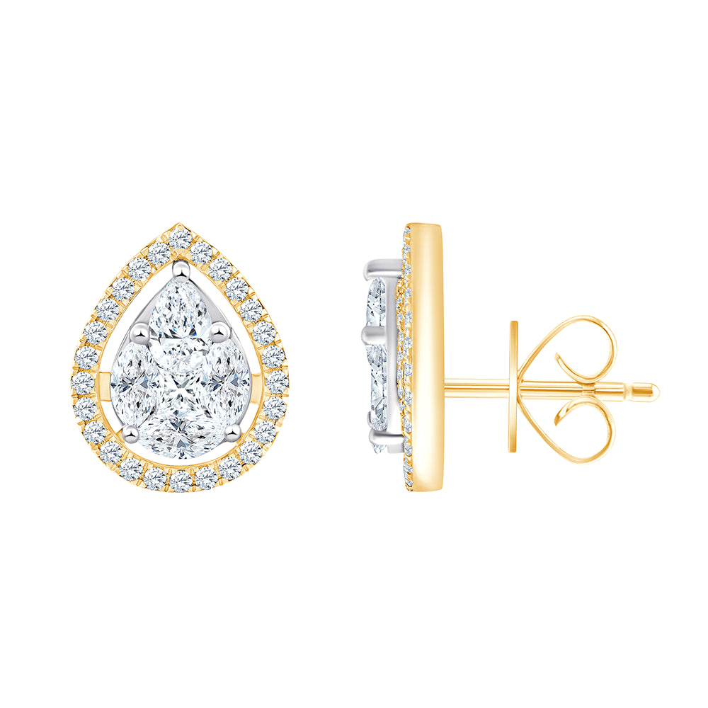 17 Carat Pear Cluster Halo Stud Earrings 