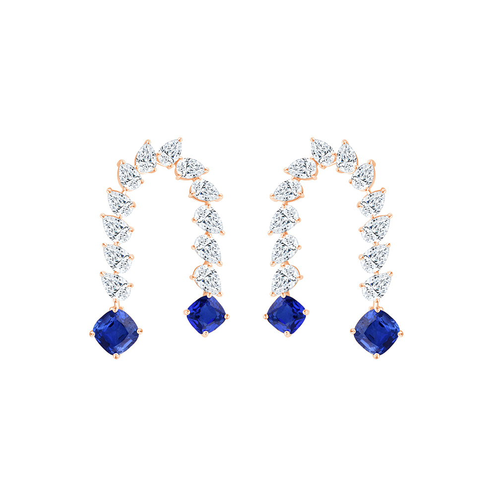 Semi-Precious Sapphire Dual Drop Earrings