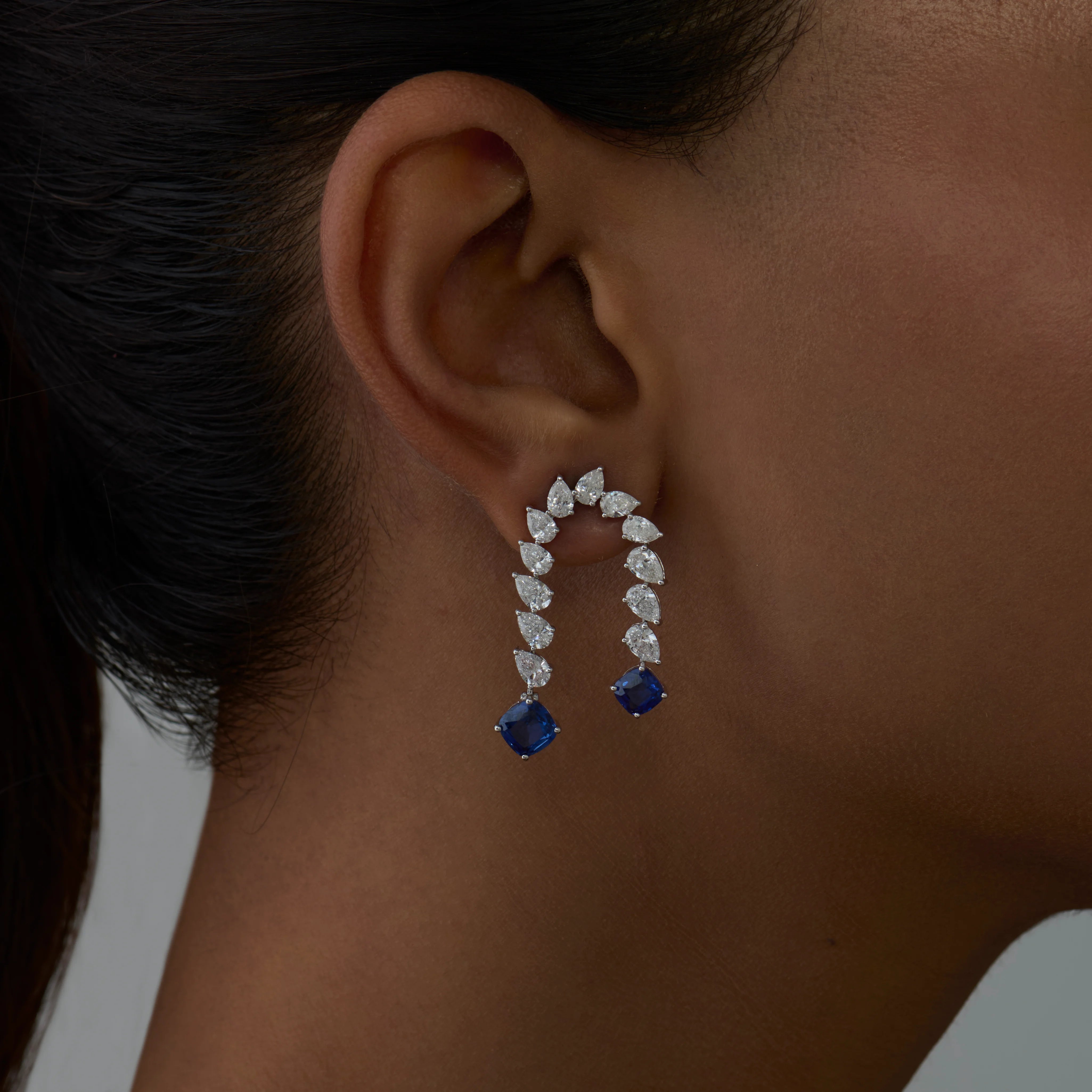 Semi-Precious Sapphire Dual Drop Earrings