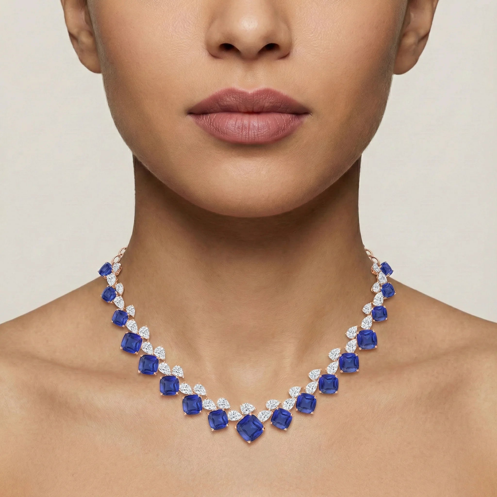 Pear Cut SemiPrecious Sapphire Half Eternity Necklace