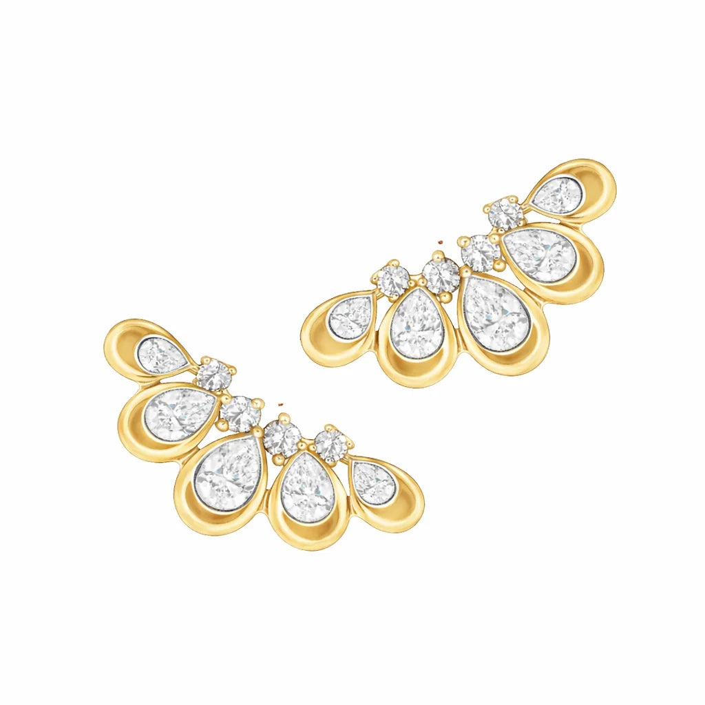 Pear Cut Petal Climber Earrings 