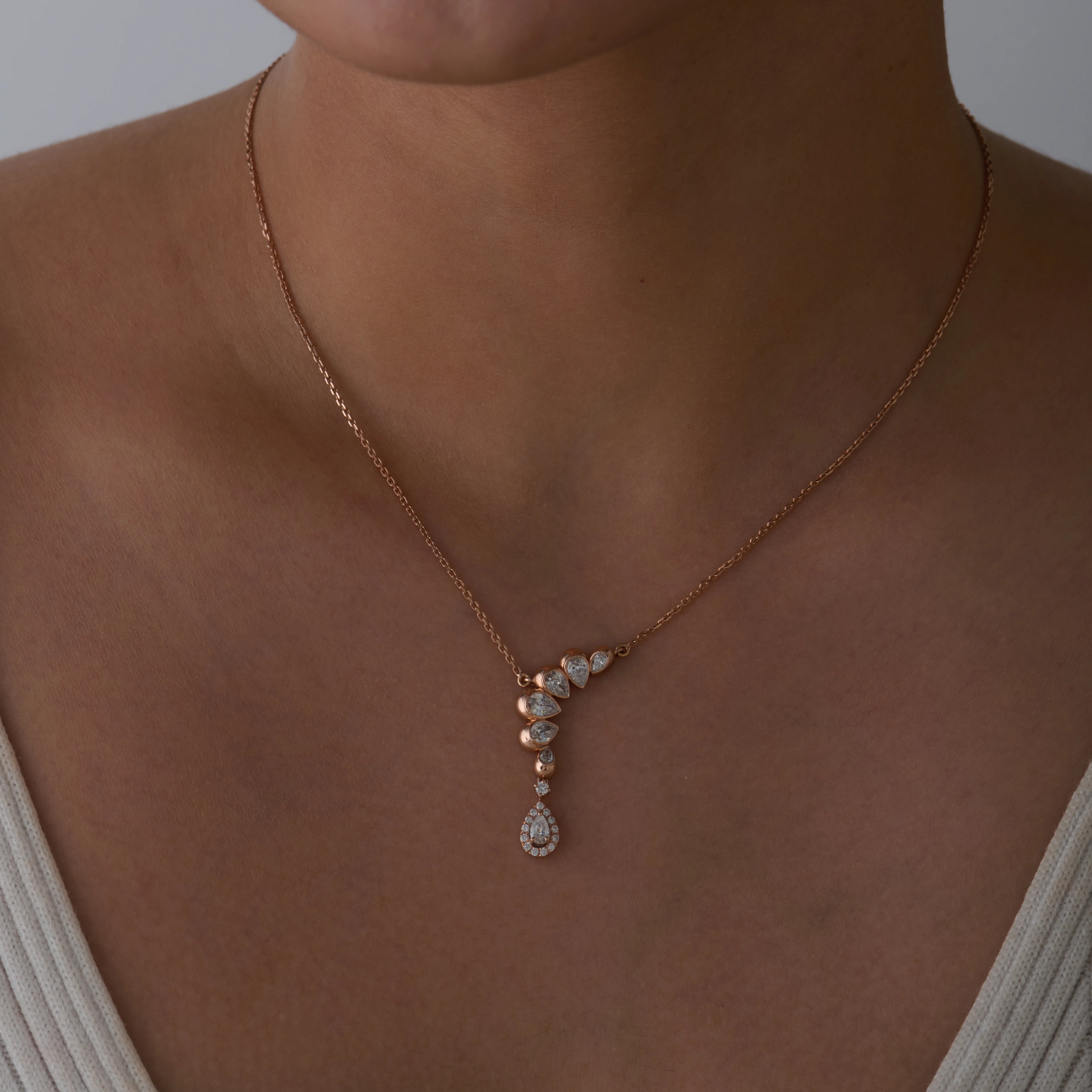 Pear Cut Curved Halo Drop Pendant