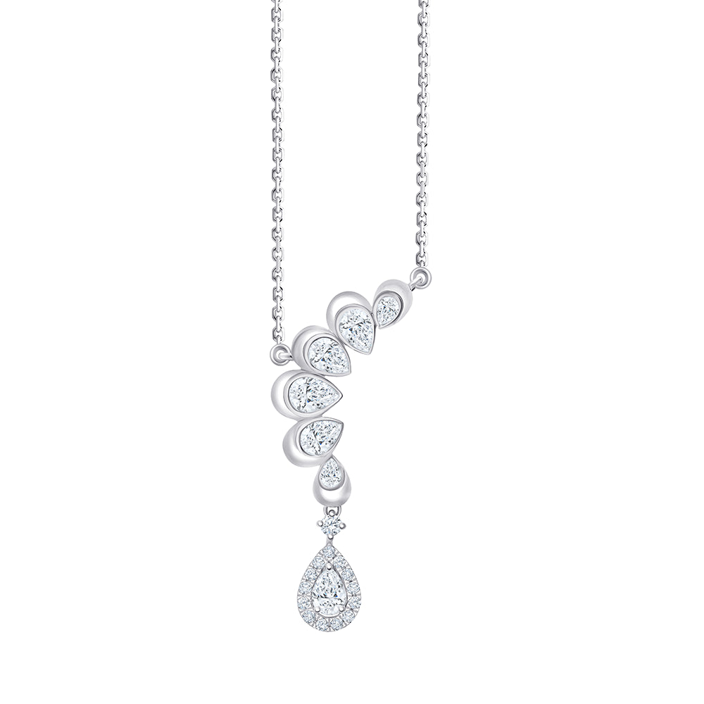 Pear Cut Curved Halo Drop Pendant