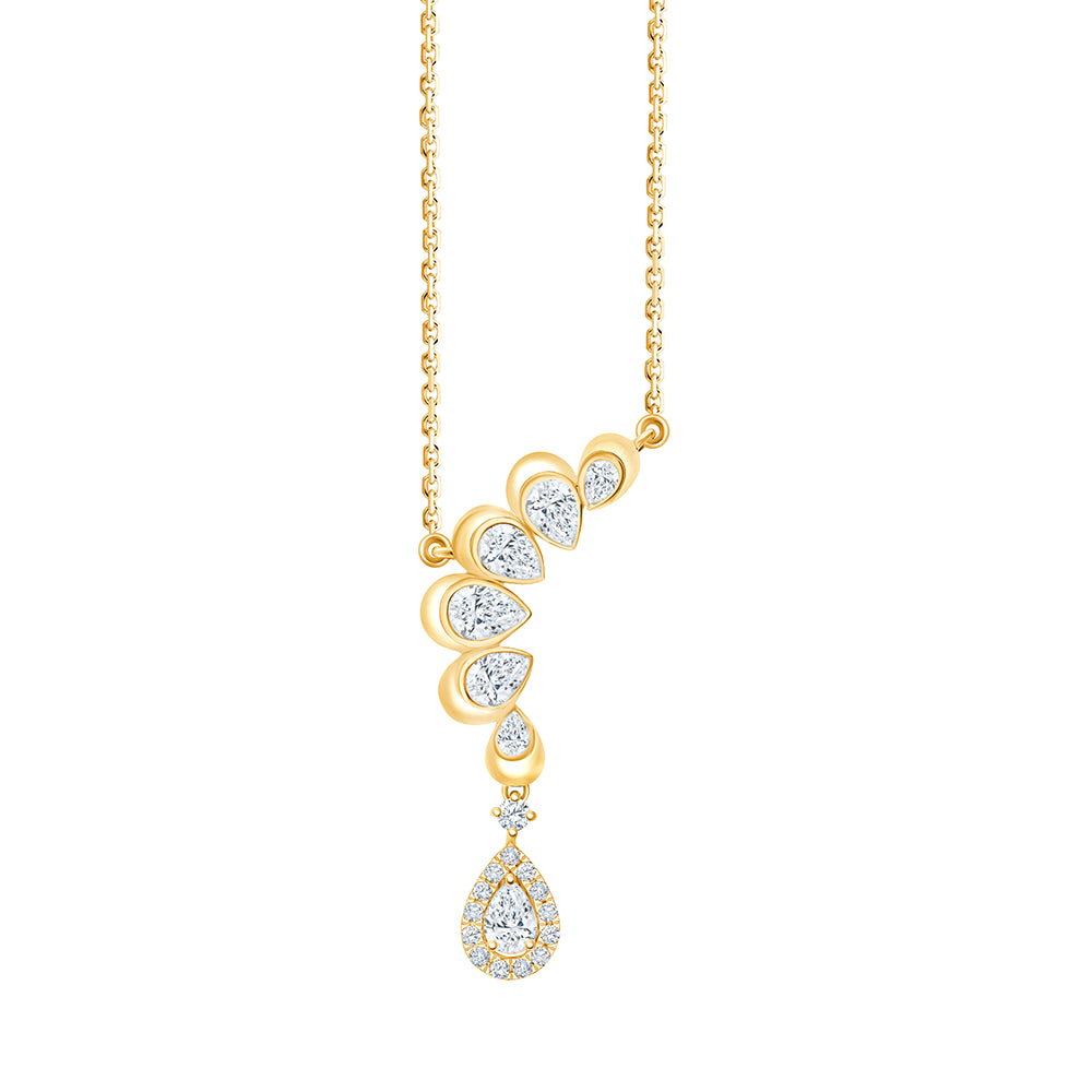 Pear Cut Curved Halo Drop Pendant