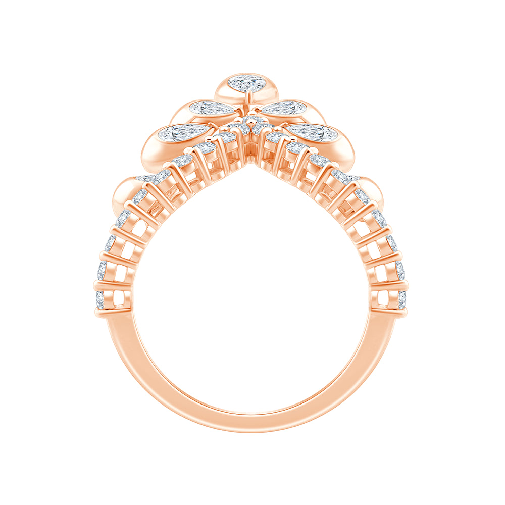 Pear Cut Floral V-Shape Cocktail Ring 