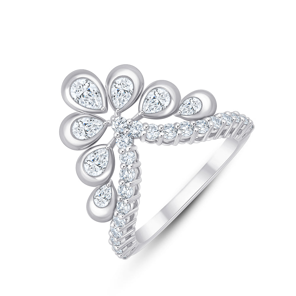 Pear Cut Floral VShape Cocktail Ring 