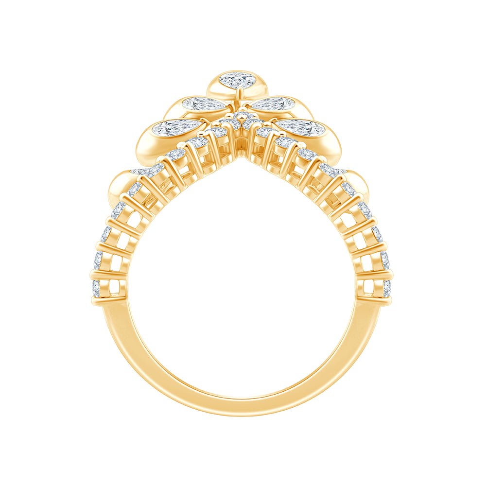 Pear Cut Floral VShape Cocktail Ring 