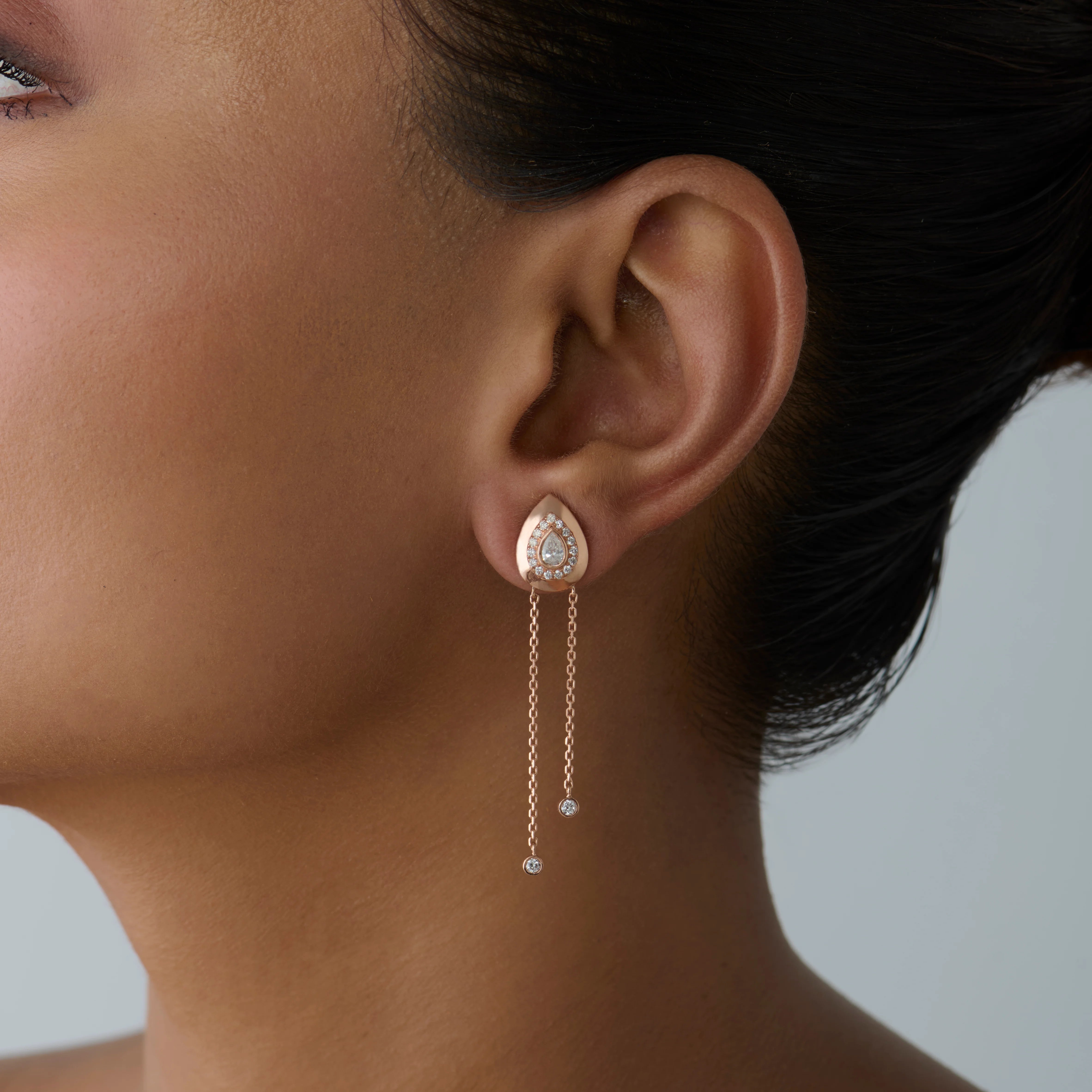 Pear Motif Dual Drop Earrings 