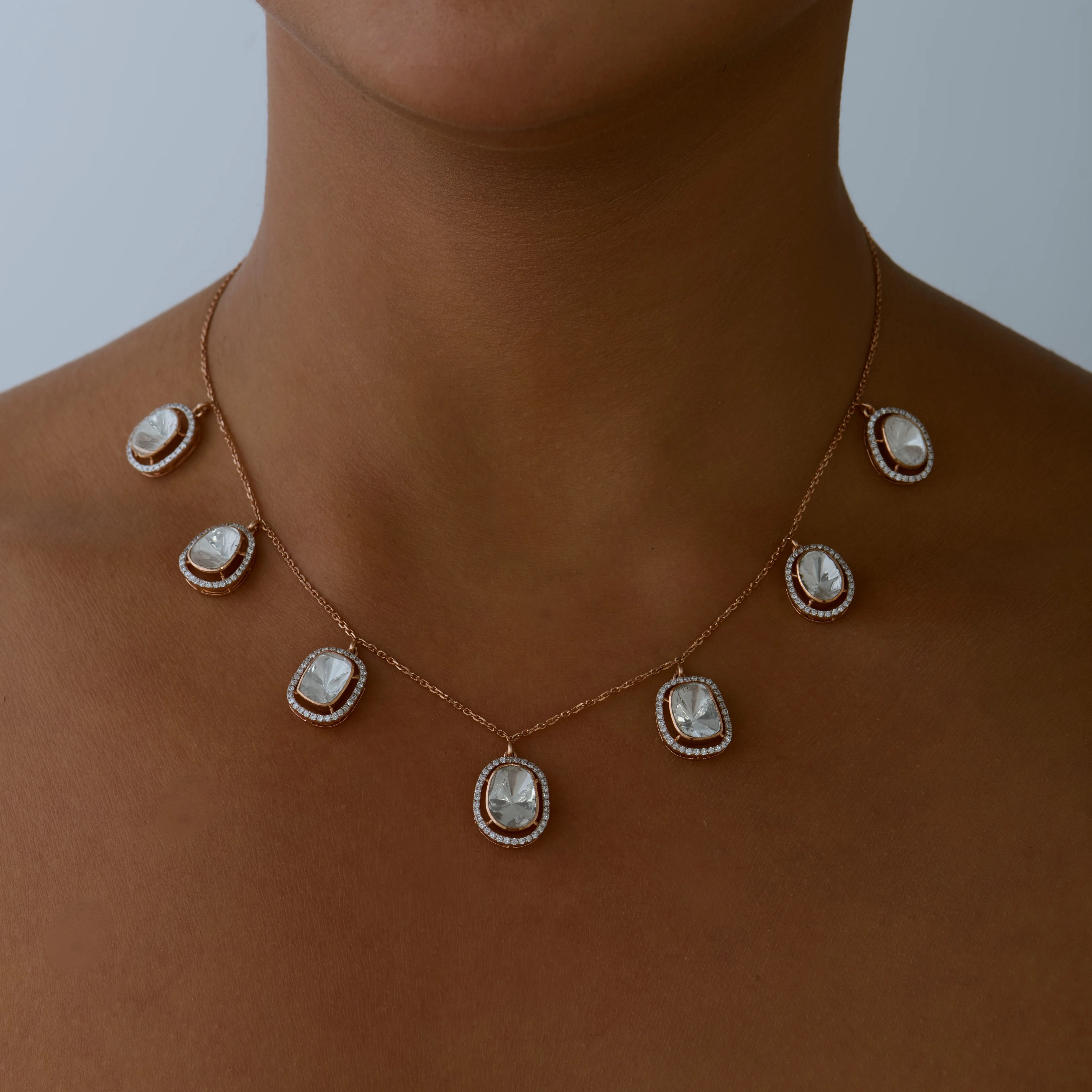 Polki Halo Station Necklace 