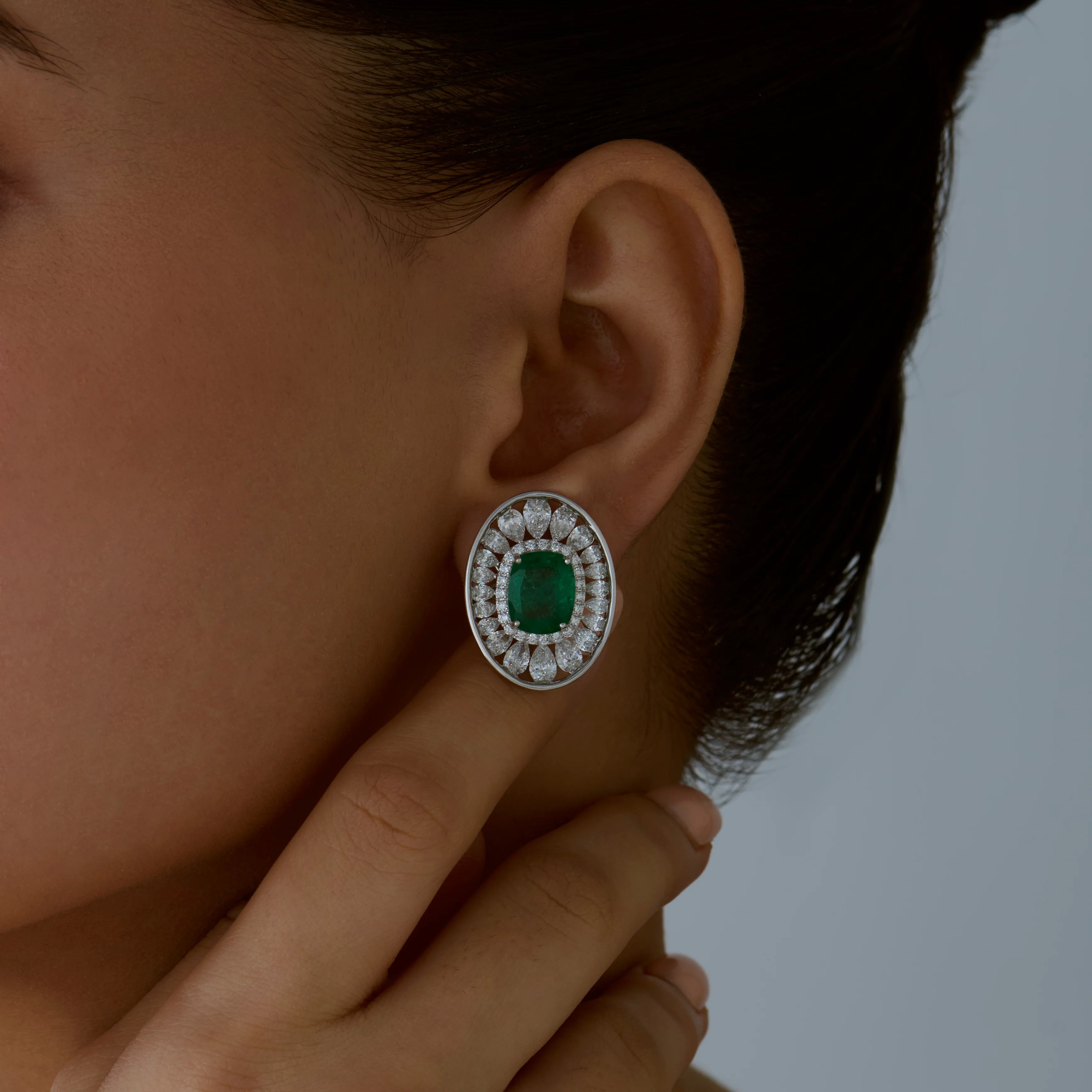 Semi-Precious Emerald Double Halo Stud Earrings