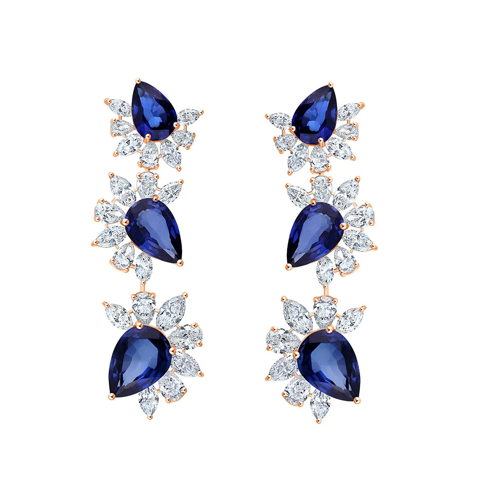 Semi-Precious Sapphire Pear Burst Drop Earrings 