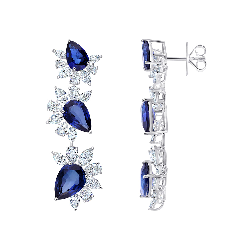 Semi-Precious Sapphire Pear Burst Drop Earrings 