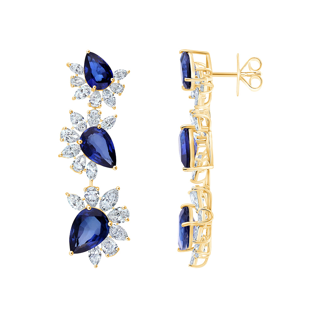 Semi-Precious Sapphire Pear Burst Drop Earrings 