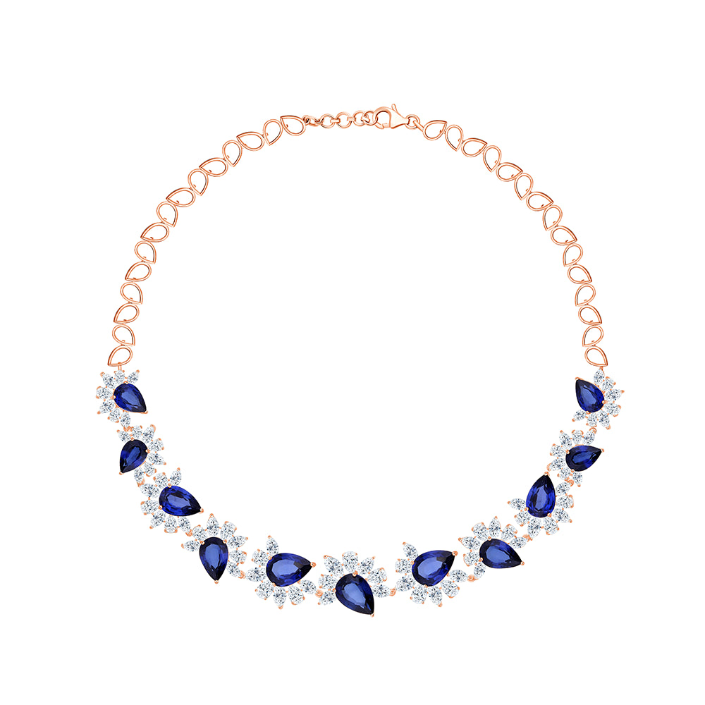 SemiPrecious Sapphire Pear Burst Half Tennis Necklace 