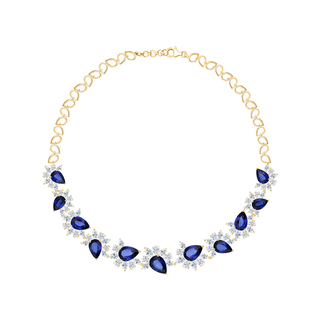 SemiPrecious Sapphire Pear Burst Half Tennis Necklace 