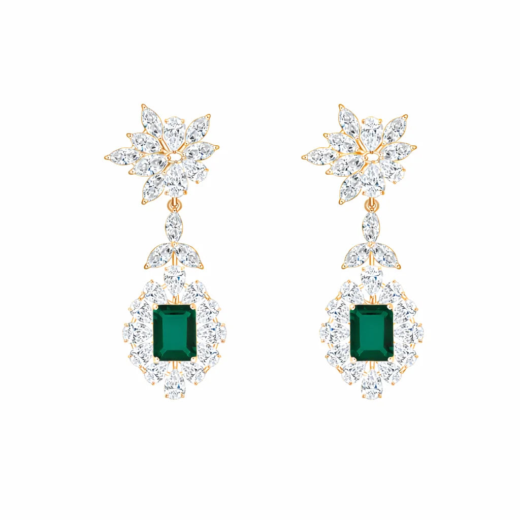 Emerald Halo Floral Drop Earrings