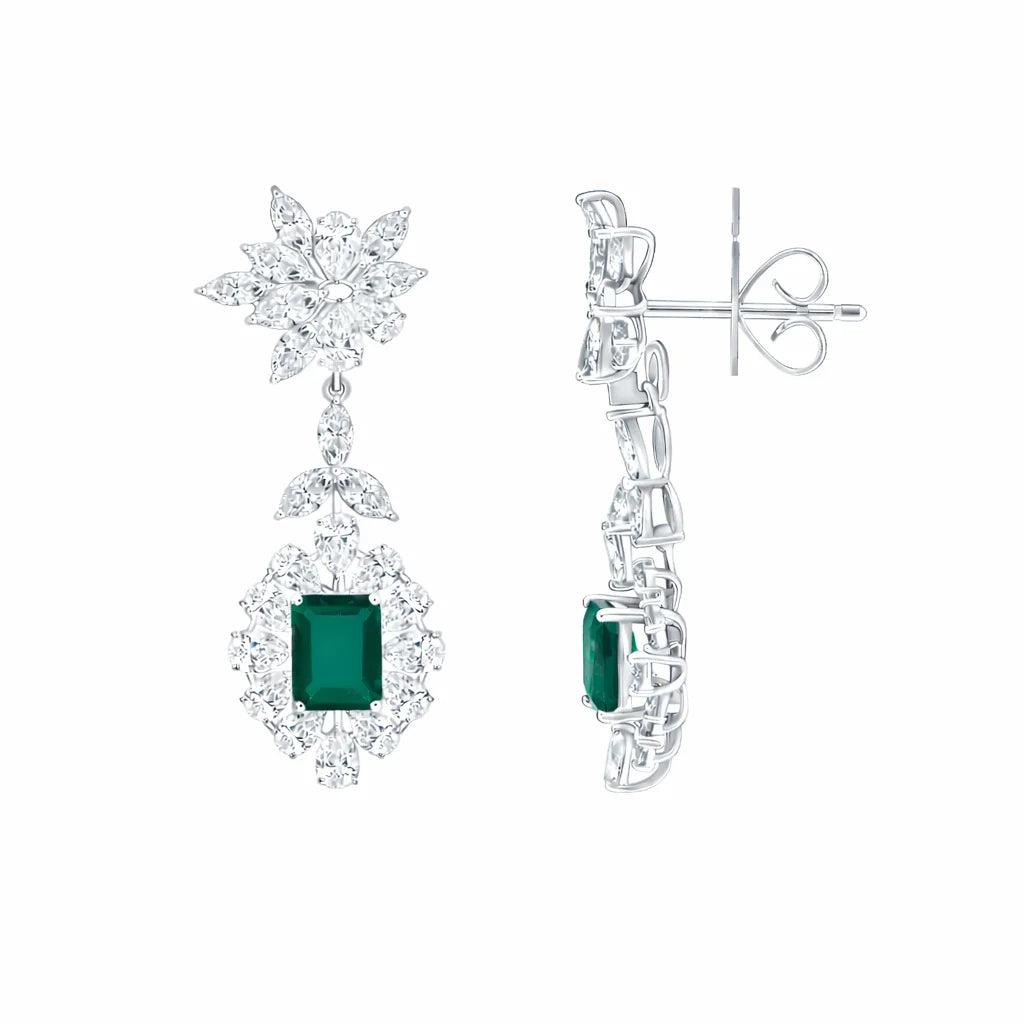 SemiPrecious Emerald Halo Floral Drop Earrings