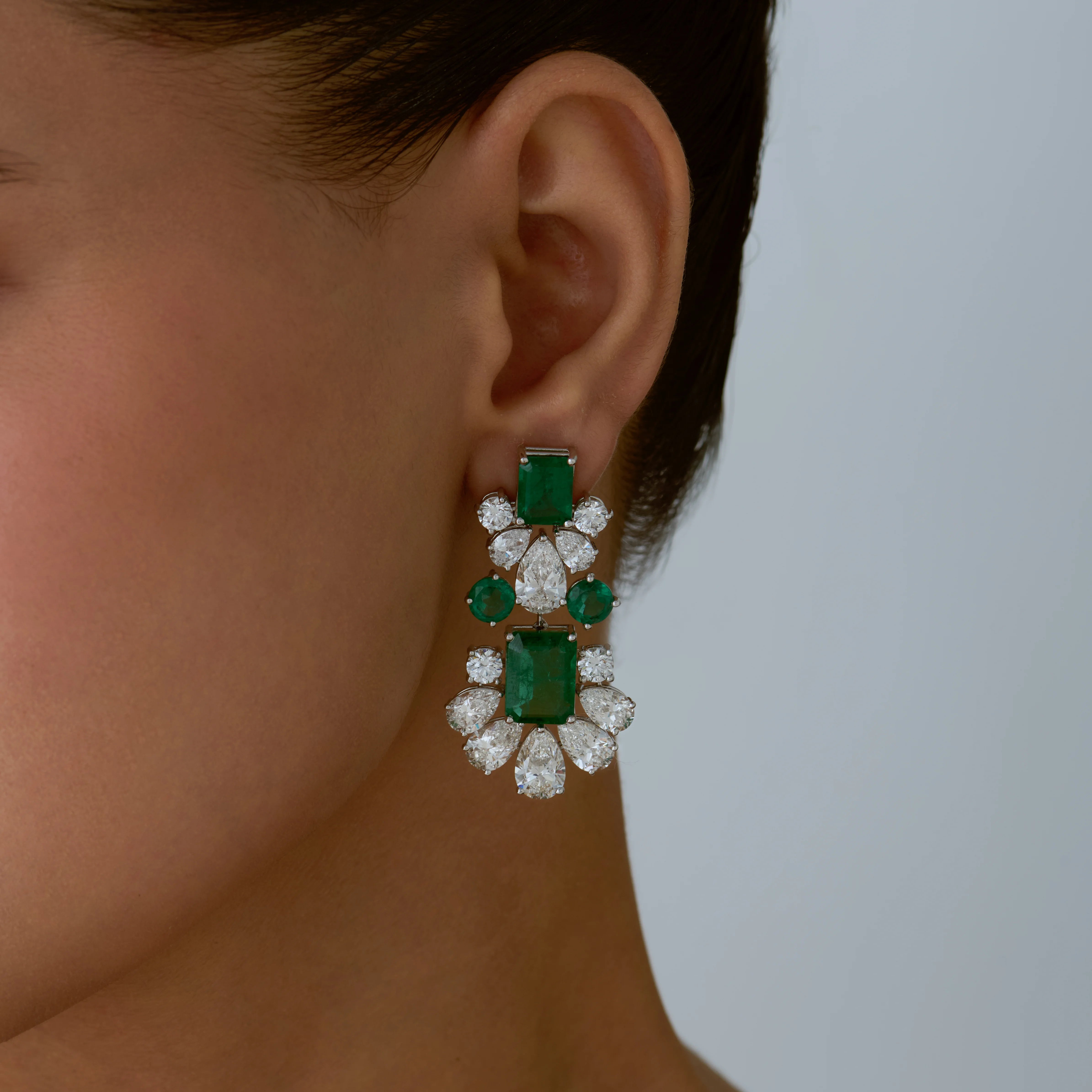 Mixed Cut Semi-Precious Emerald Drop Earrings 