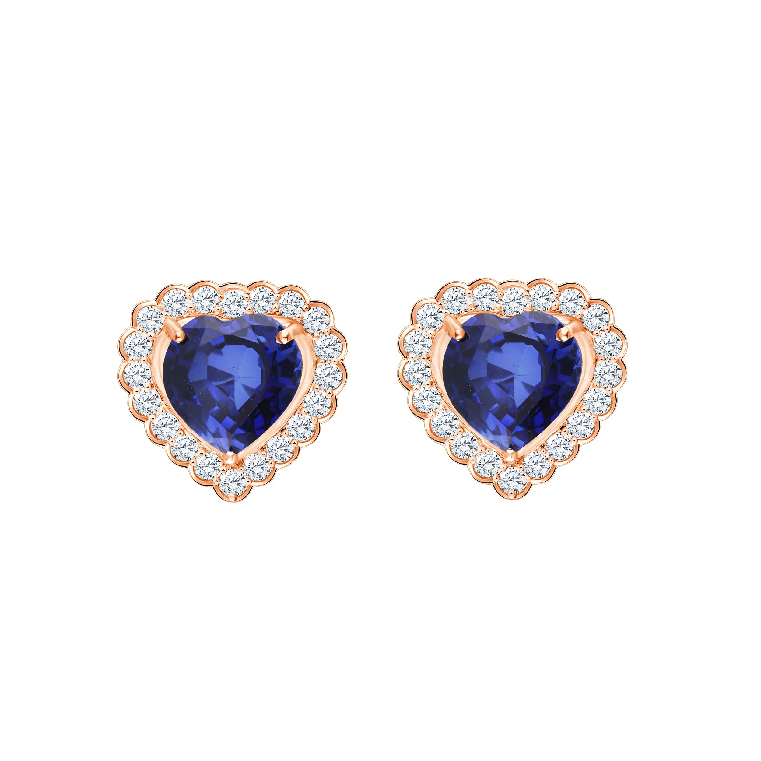 Heart Cut Semi-Precious Sapphire Halo Earrings