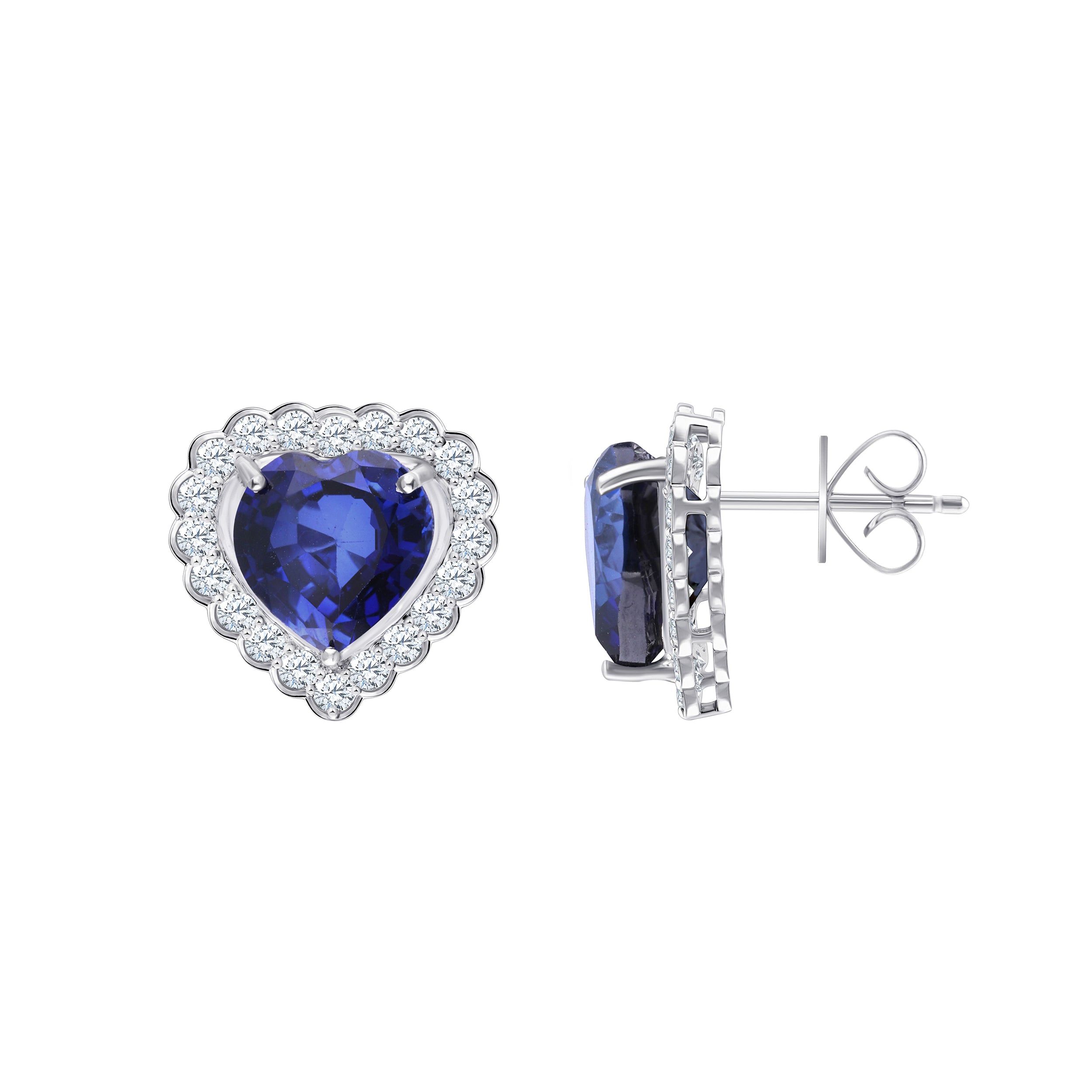 Heart Cut Semi-Precious Sapphire Halo Earrings