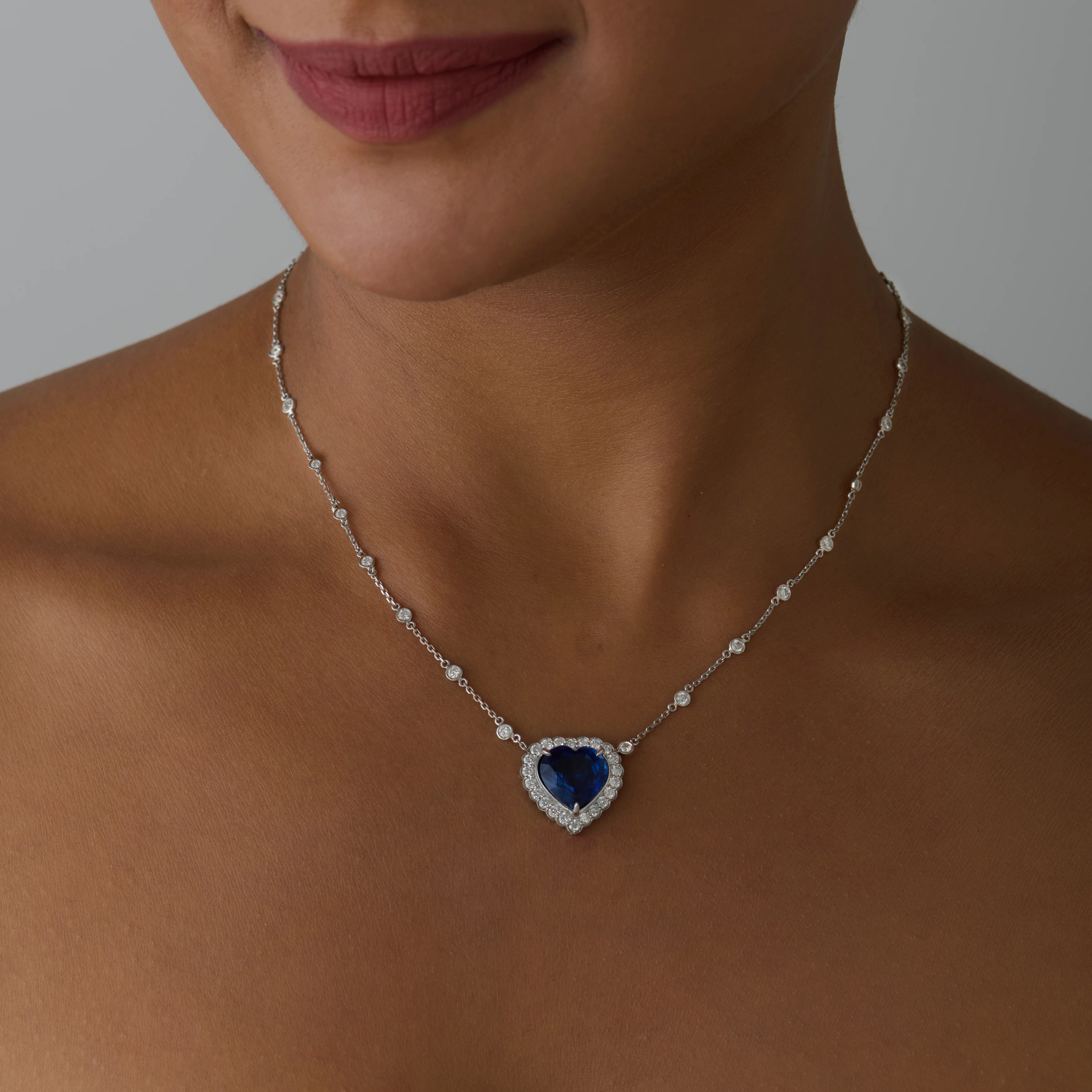 Semi-Precious Heart Cut Sapphire Halo Pendant 