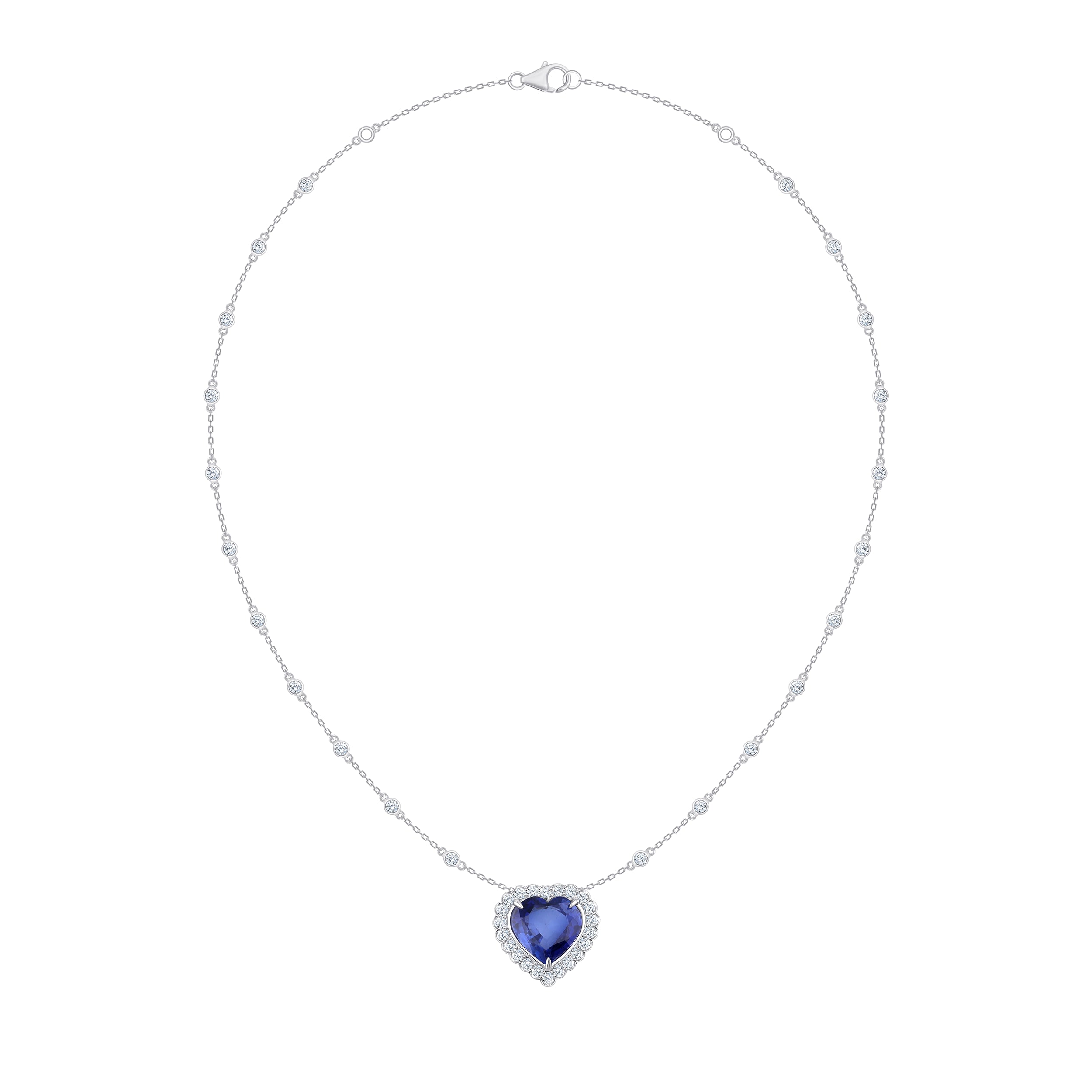 Semi-Precious Heart Cut Sapphire Halo Pendant 