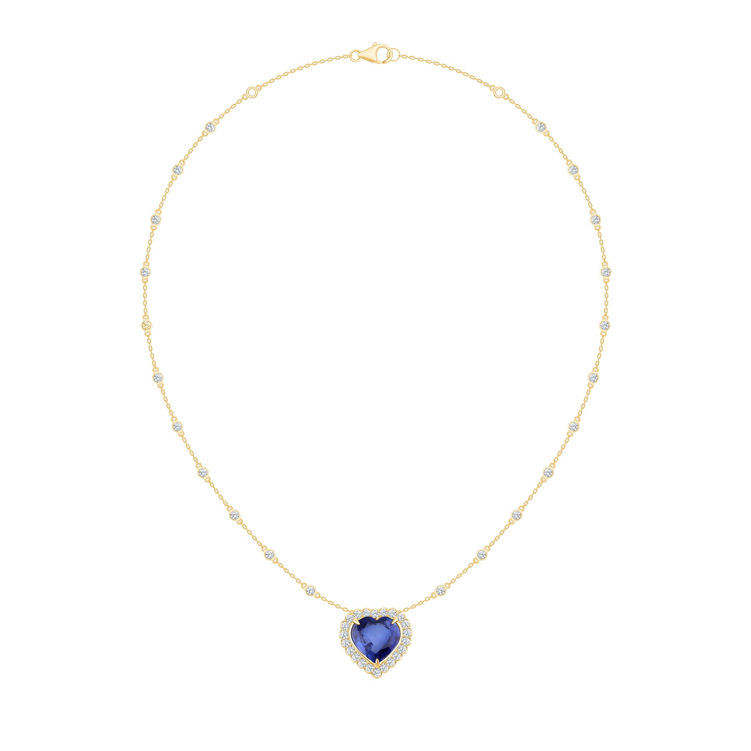 Semi-Precious Heart Cut Sapphire Halo Pendant 