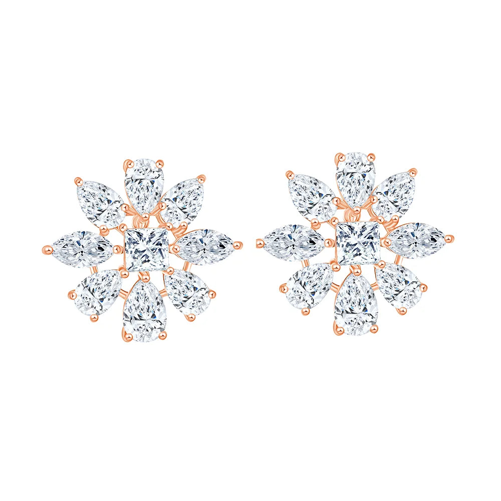 Mixed Cut Petal Cluster Stud Earrings