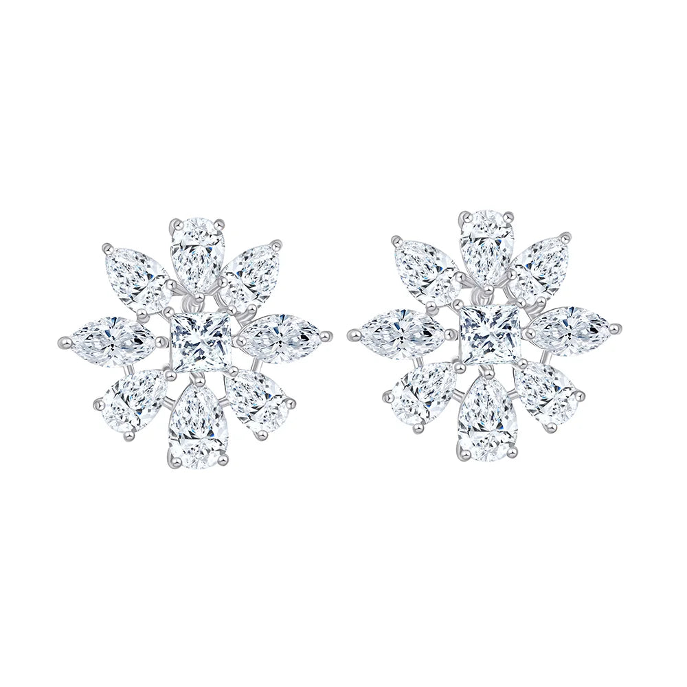 Mixed Cut Petal Cluster Stud Earrings