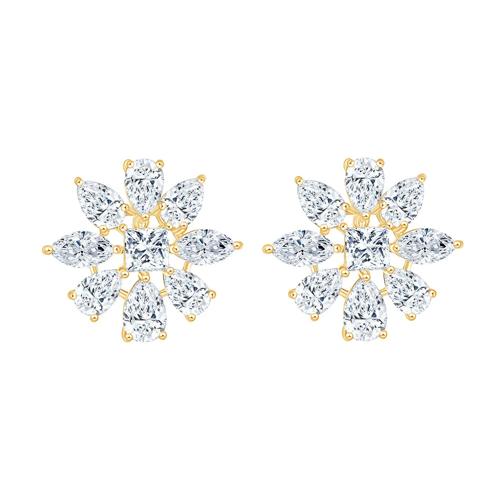 Mixed Cut Petal Cluster Stud Earrings