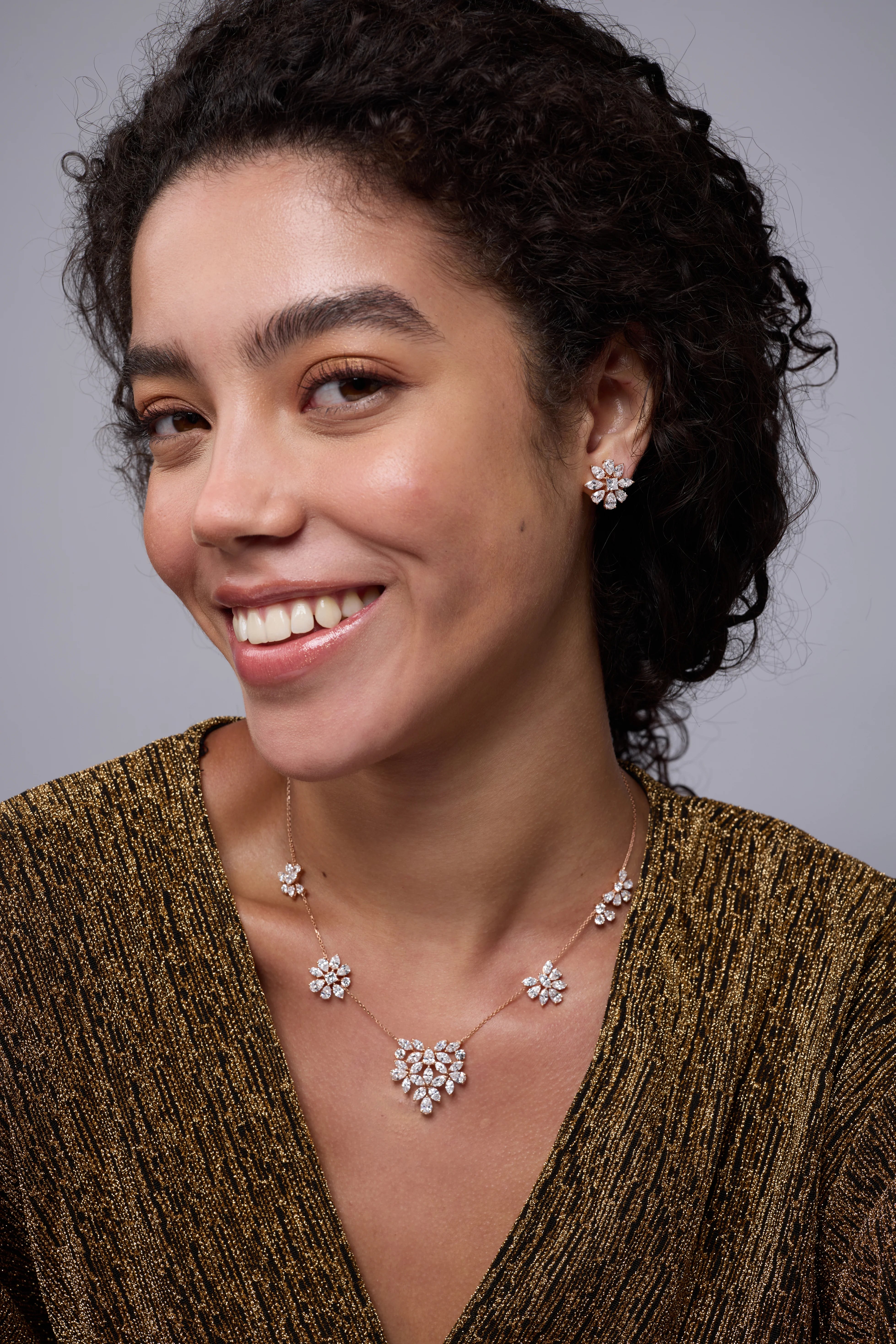 Mixed Cut Floral Station Necklace 