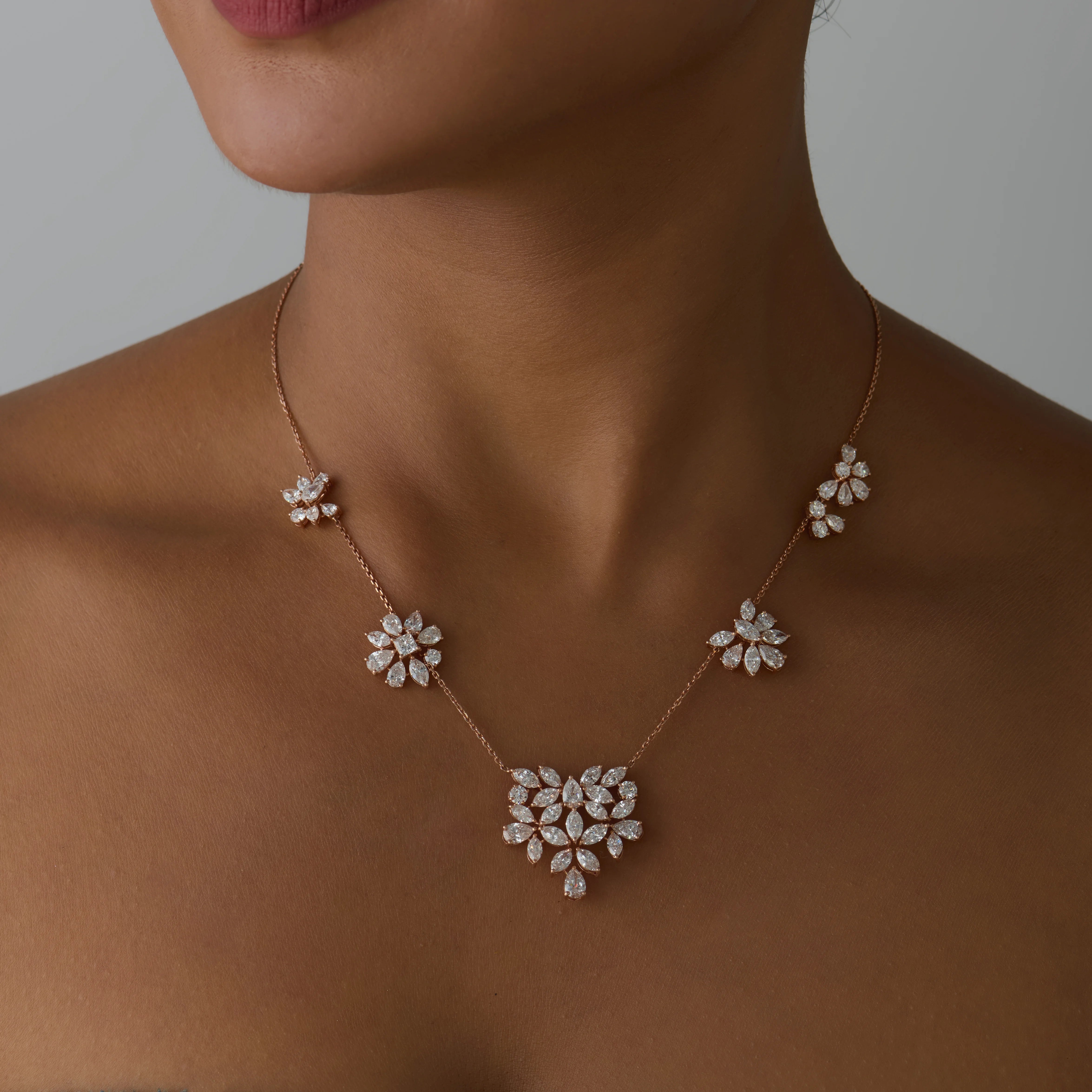 Mixed Cut Floral Station Necklace 