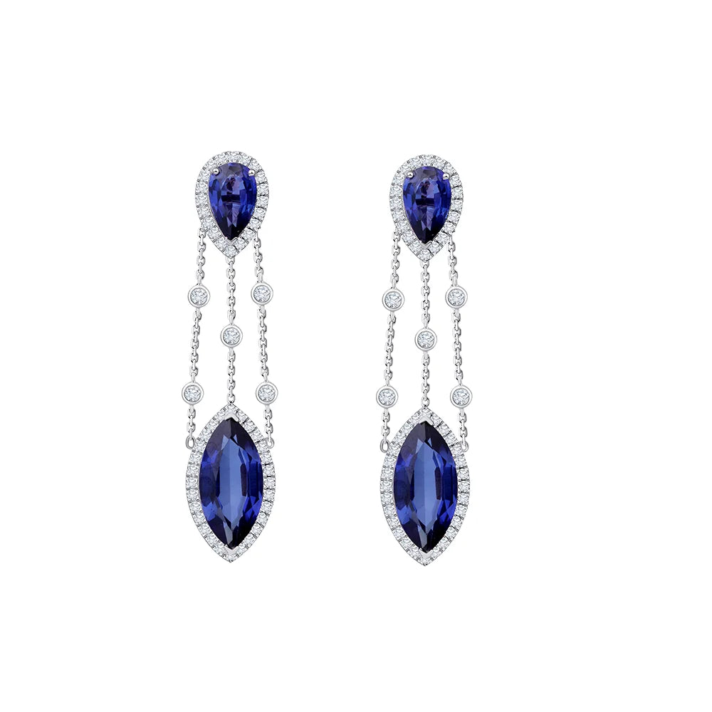 SemiPrecious Sapphire Pear  Marquise Halo Drop Earrings