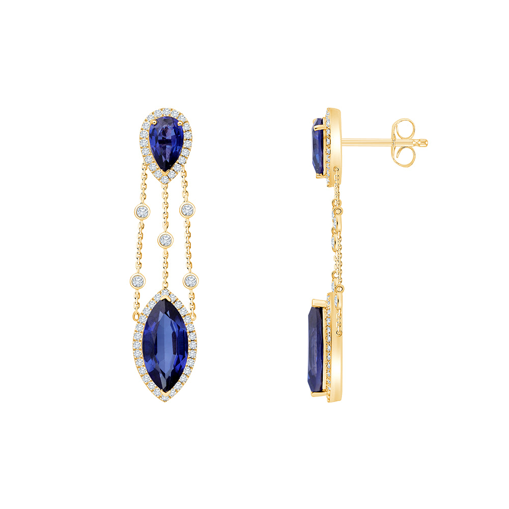SemiPrecious Sapphire Pear  Marquise Halo Drop Earrings