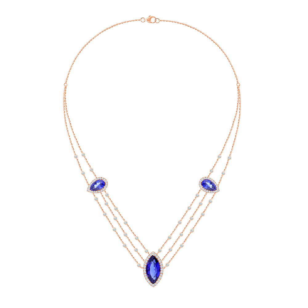 SemiPrecious Sapphire Halo Layered Necklace