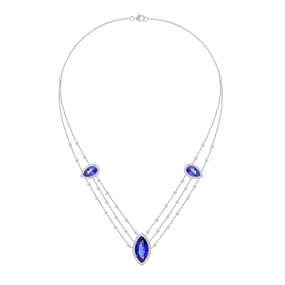 SemiPrecious Sapphire Halo Layered Necklace